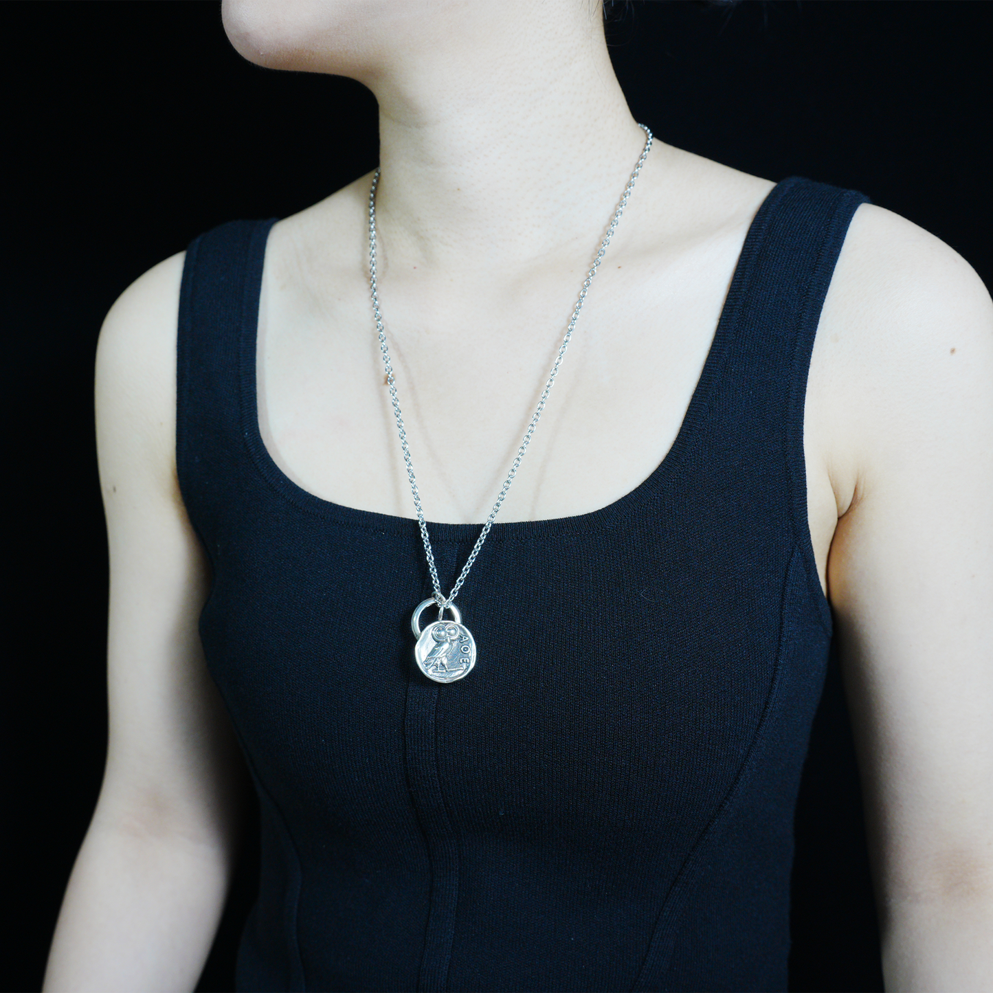 Greek Owl Coin Pendant Necklace | Wisdom Totem Jewelry | Antique Athenian Style Unisex Necklace for Everyday Wear