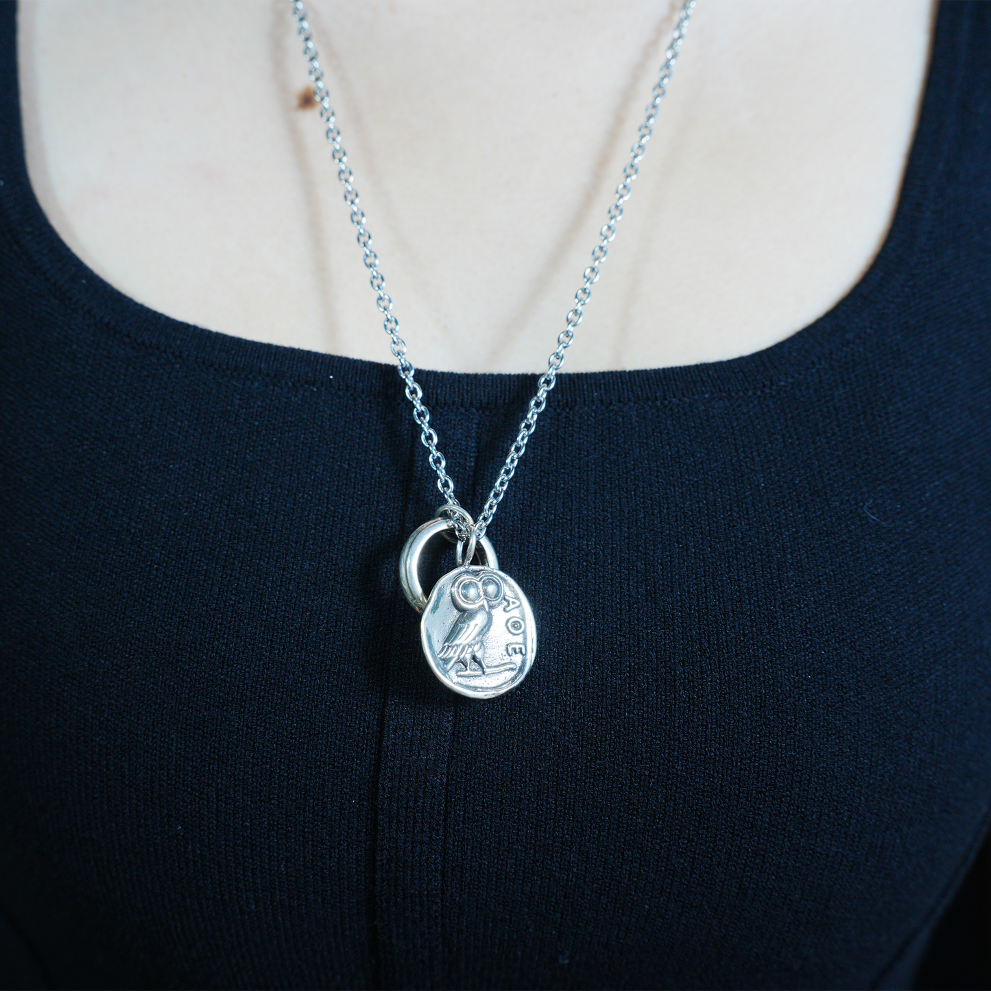 Greek Owl Coin Pendant Necklace | Wisdom Totem Jewelry | Antique Athenian Style Unisex Necklace for Everyday Wear