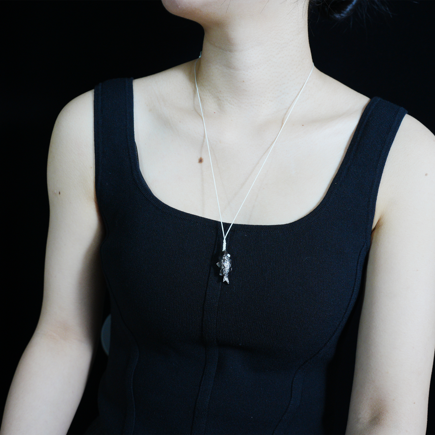 Lucky Fish Pendant Necklace – Whimsical Black Fish Charm, Cute Totem Jewelry Gift, Handmade Animal Amulet for Hope & Fortune