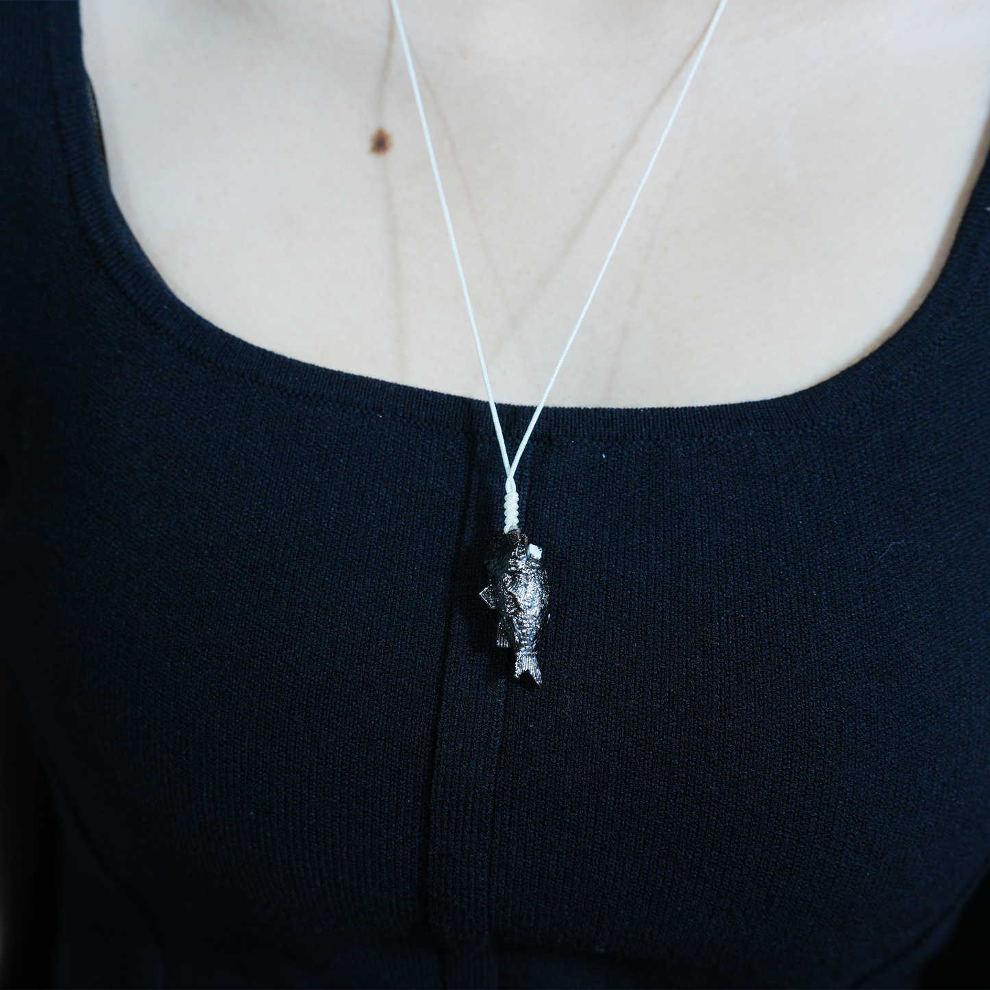 Lucky Fish Pendant Necklace – Whimsical Black Fish Charm, Cute Totem Jewelry Gift, Handmade Animal Amulet for Hope & Fortune