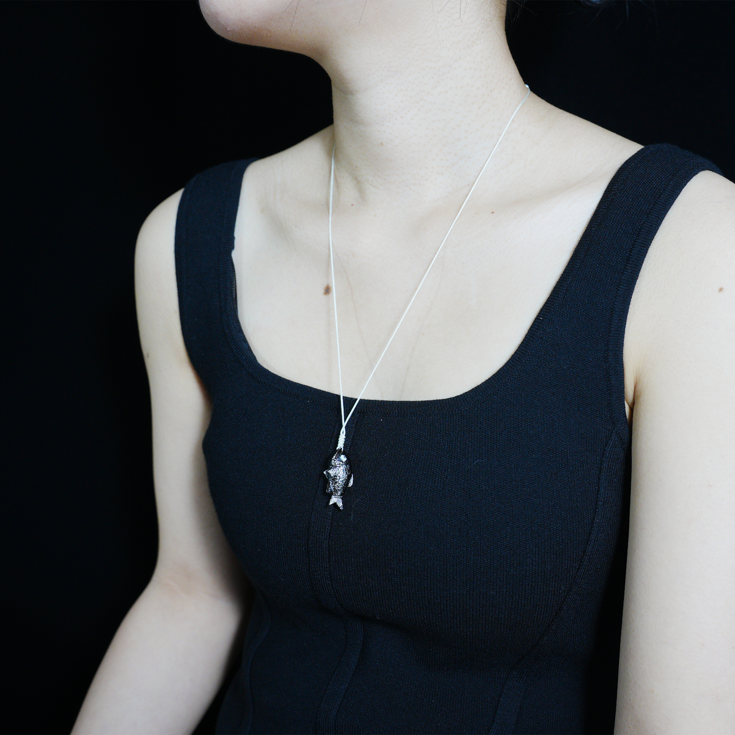 Lucky Fish Pendant Necklace – Whimsical Black Fish Charm, Cute Totem Jewelry Gift, Handmade Animal Amulet for Hope & Fortune