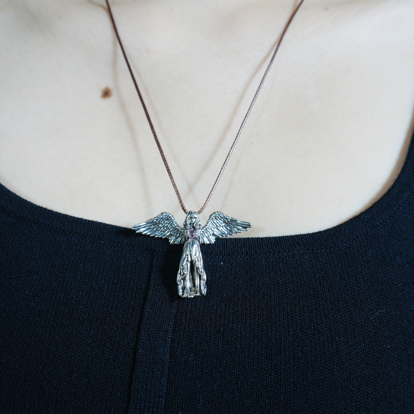 Guardian Angel Wings Pendant Necklace – Vintage Carved Spiritual Jewelry, Pendant for Blessings & Protection
