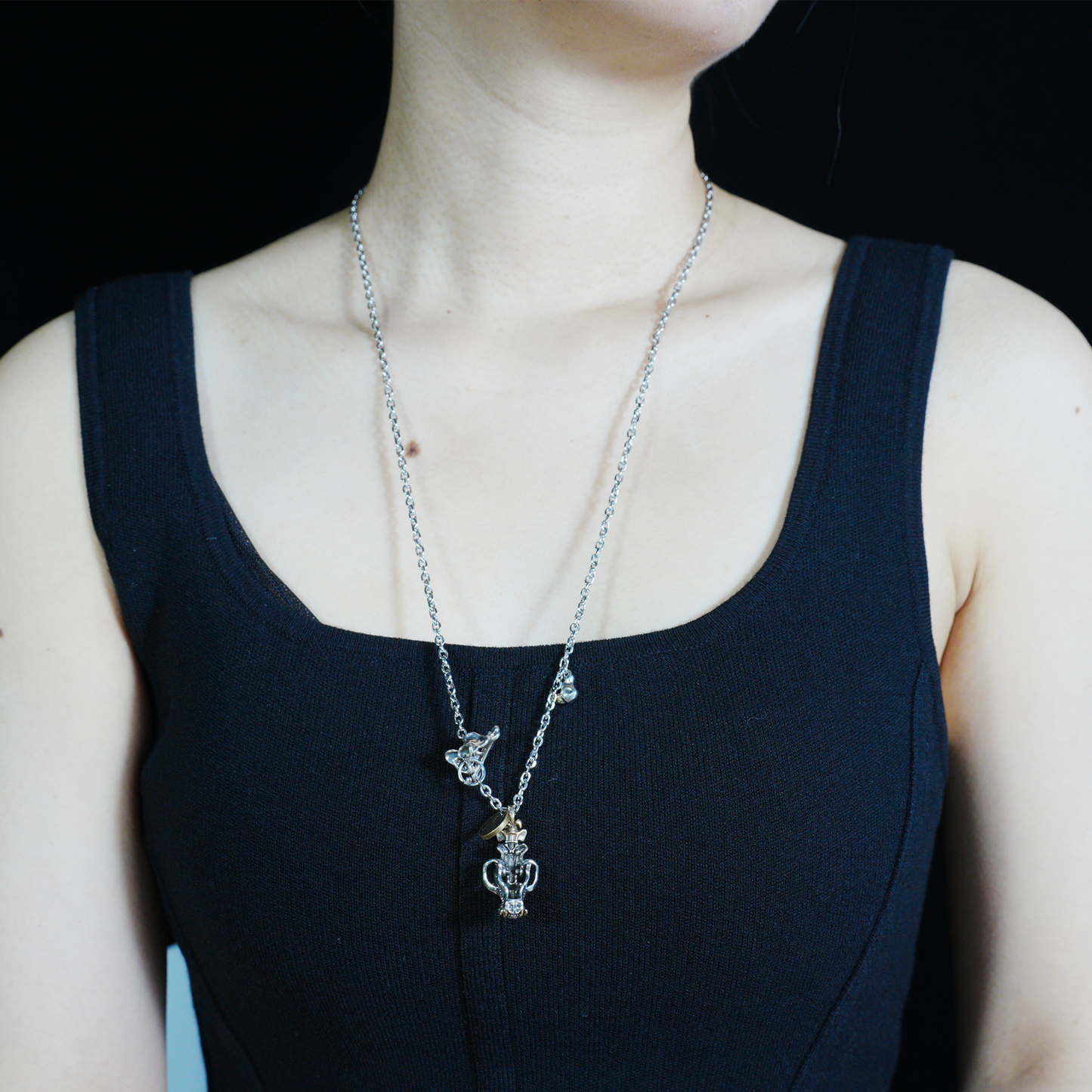 Mythic Beast Skull Pendant Necklace with Dragon Crest Medallion | Gothic Totem Jewelry for Fantasy Lovers