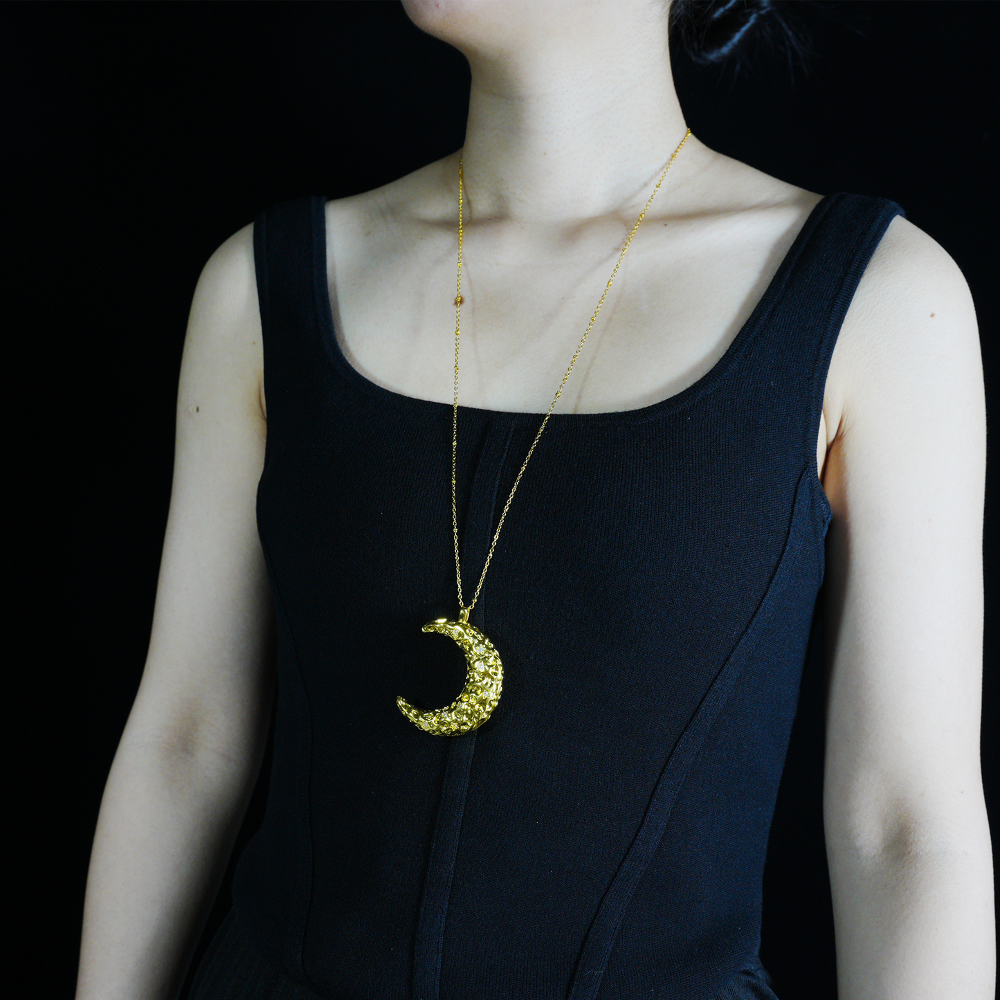 Starry Moon Pendant Necklace | Gold Crescent Dream Charm | Textured Lunar Jewelry