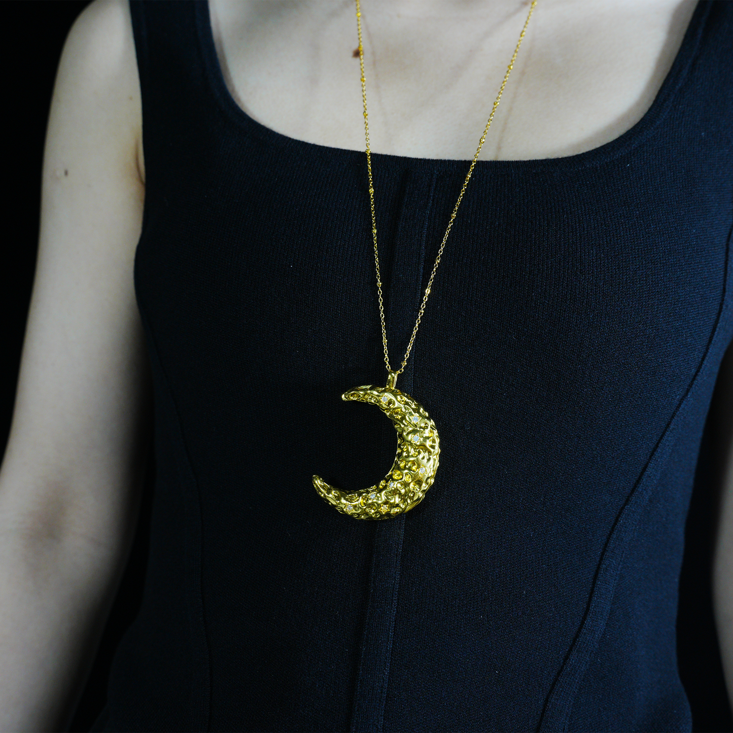 Starry Moon Pendant Necklace | Gold Crescent Dream Charm | Textured Lunar Jewelry