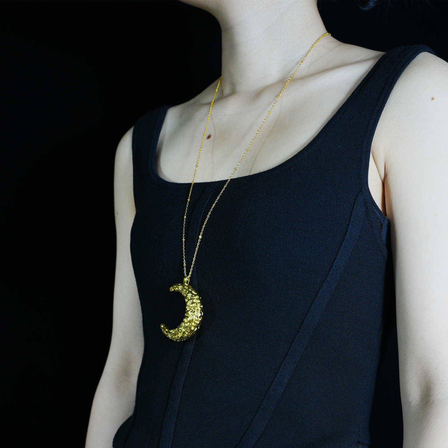 Starry Moon Pendant Necklace | Gold Crescent Dream Charm | Textured Lunar Jewelry
