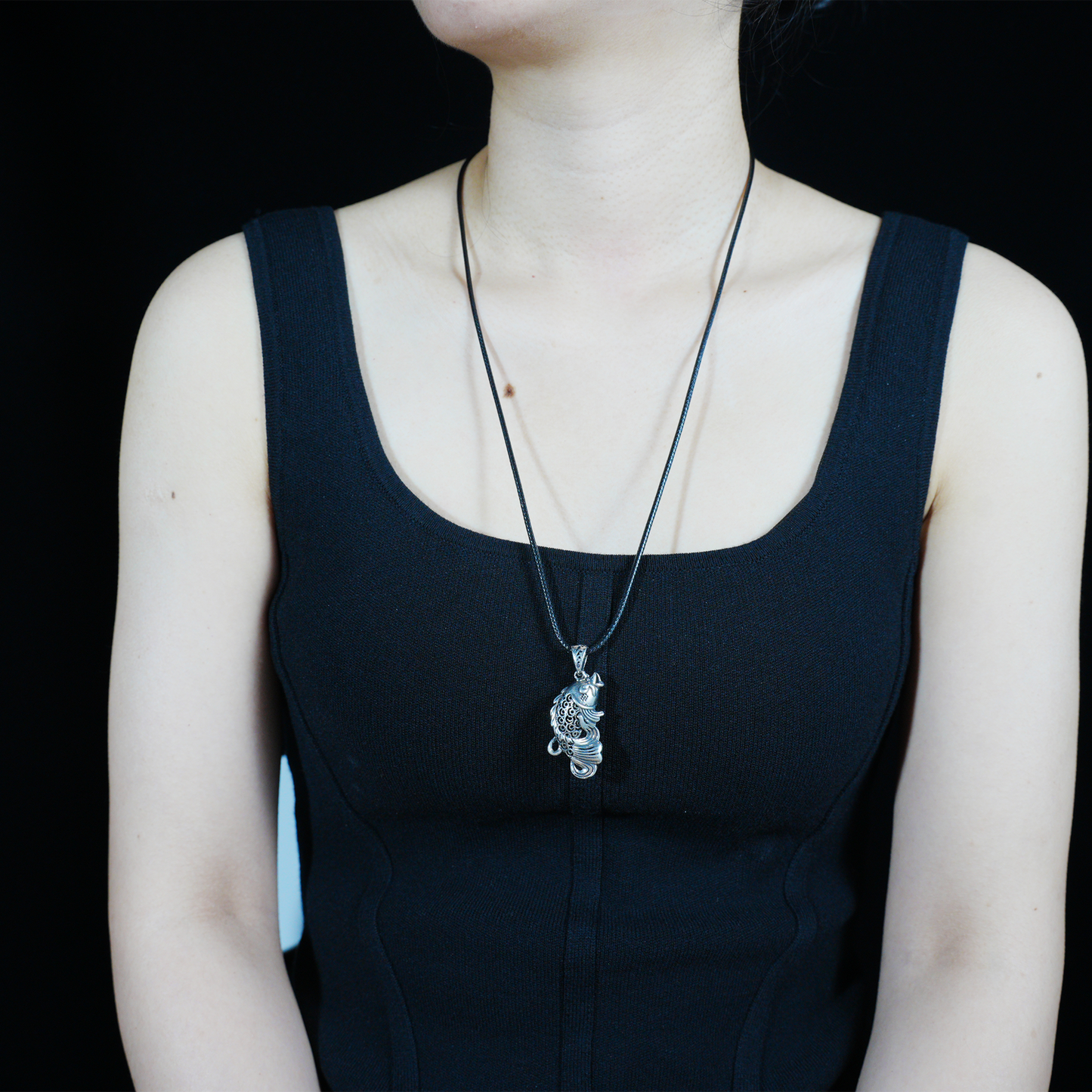 Vintage Fish Totem Pendant, Oriental Carved Fish Necklace Charm, Good Luck Amulet Pendant for Men