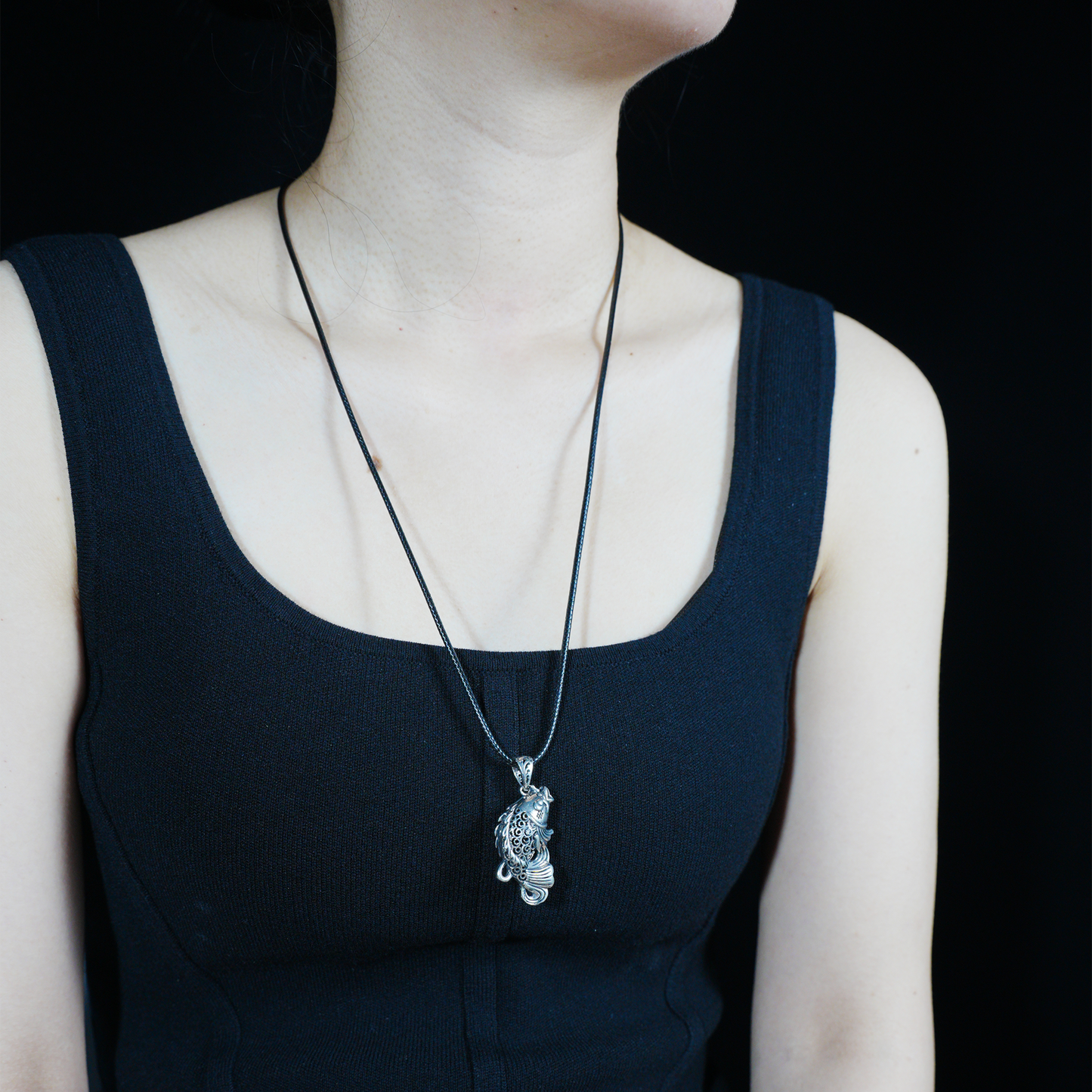 Vintage Fish Totem Pendant, Oriental Carved Fish Necklace Charm, Good Luck Amulet Pendant for Men