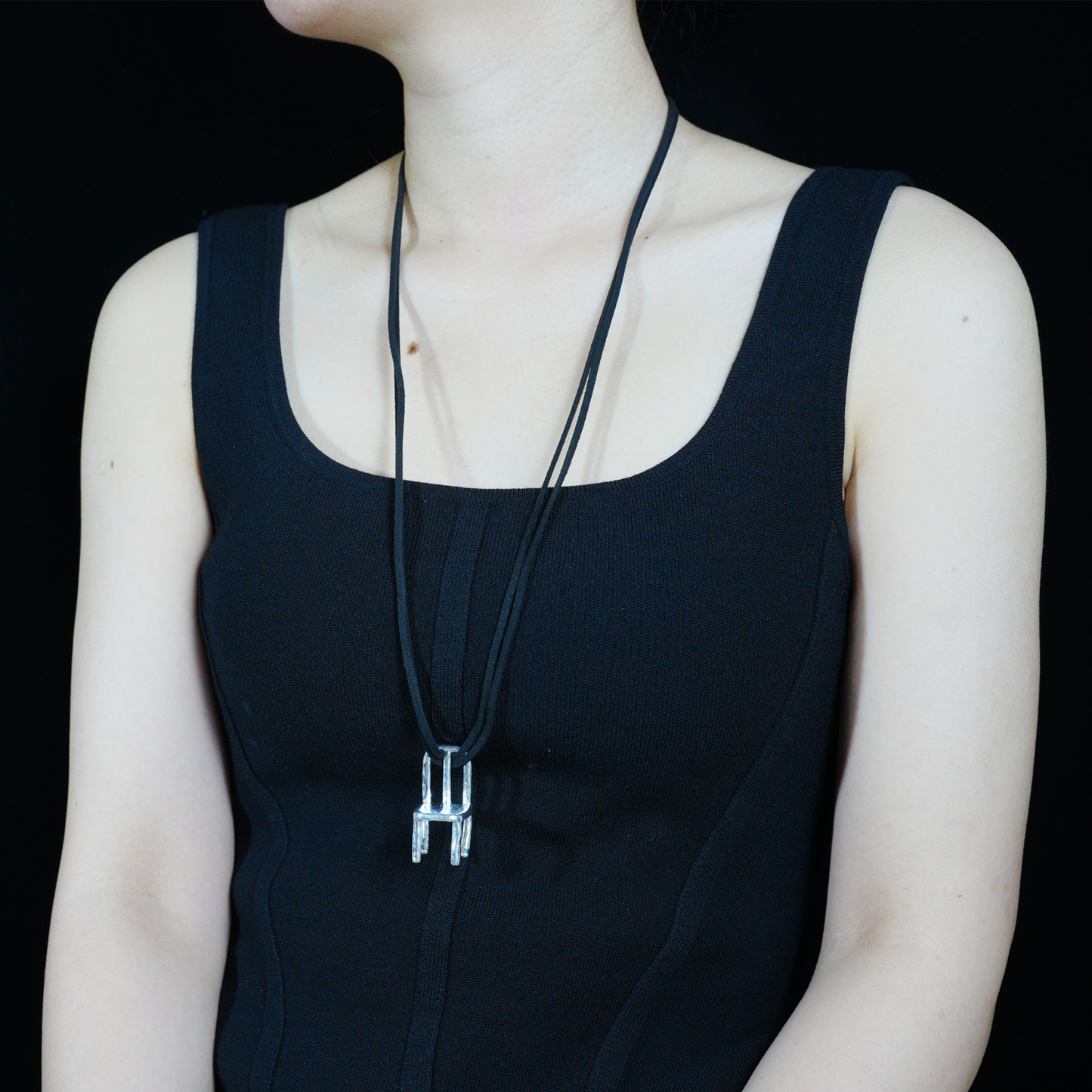 Asymmetrical Chair Pendant Necklace, Sculptural Art Jewelry, Handmade Modern Statement Piece