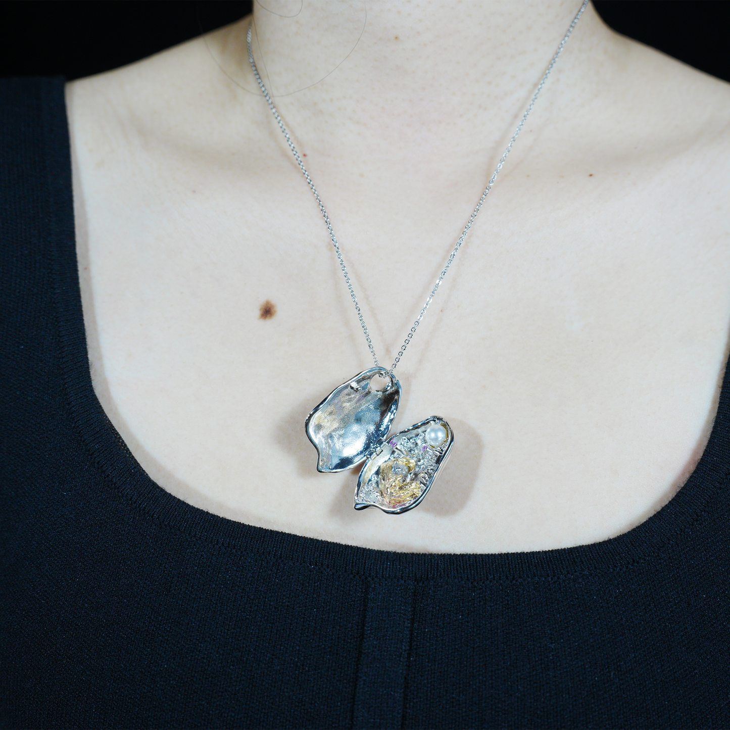 Halskette mit Muschelanhänger zum Öffnen | Medaillon mit Meerjungfrauenprinzessin | Märchenschmuck | Ocean Fantasy Wish Keeper Anhänger