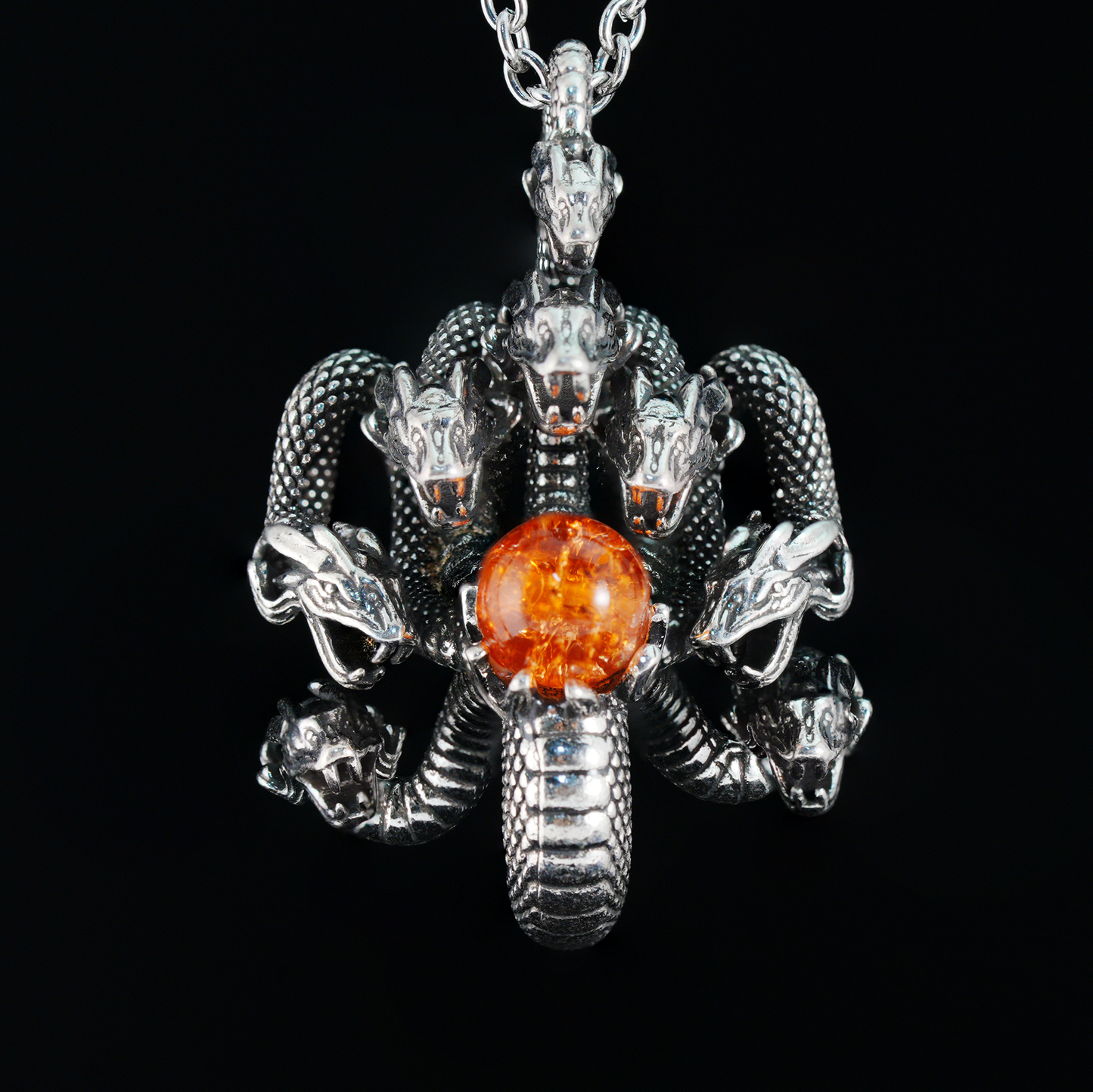 Yamata no Orochi Necklace, Japanese Myth Serpent Pendant, Gothic Fantasy Jewelry