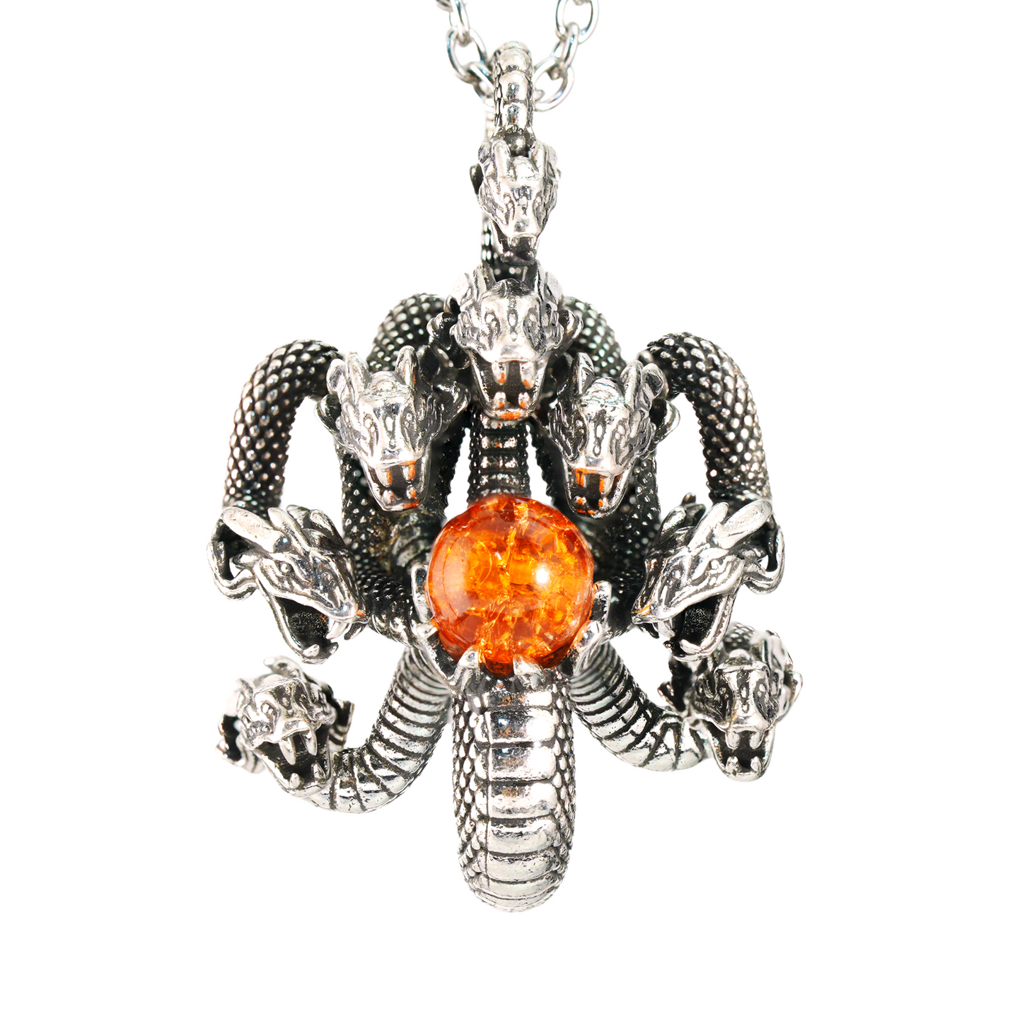 Yamata no Orochi Necklace, Japanese Myth Serpent Pendant, Gothic Fantasy Jewelry
