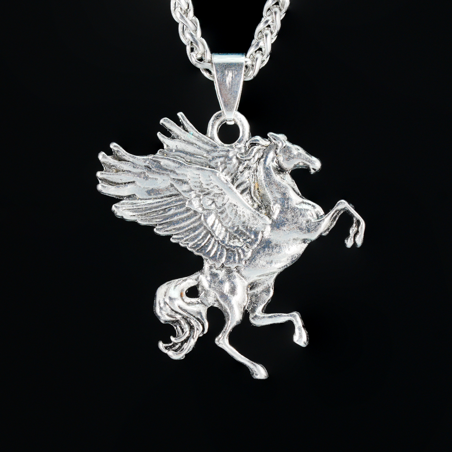 Vintage Pegasus Halskette, Mythischer Pferdeanhänger aus Messinglegierung, Gothic Fantasy Schmuck
