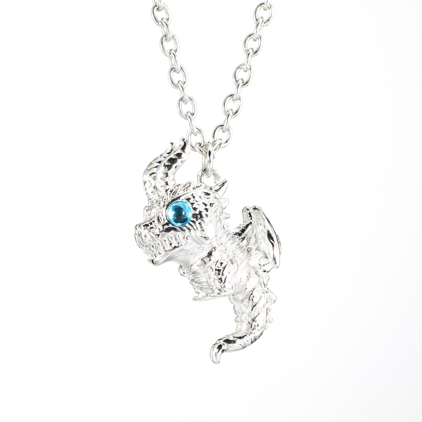 Blauäugiger Drache-Anhänger-Halskette, Gothic-Fantasie, Vintage-Legierung, Schmuck