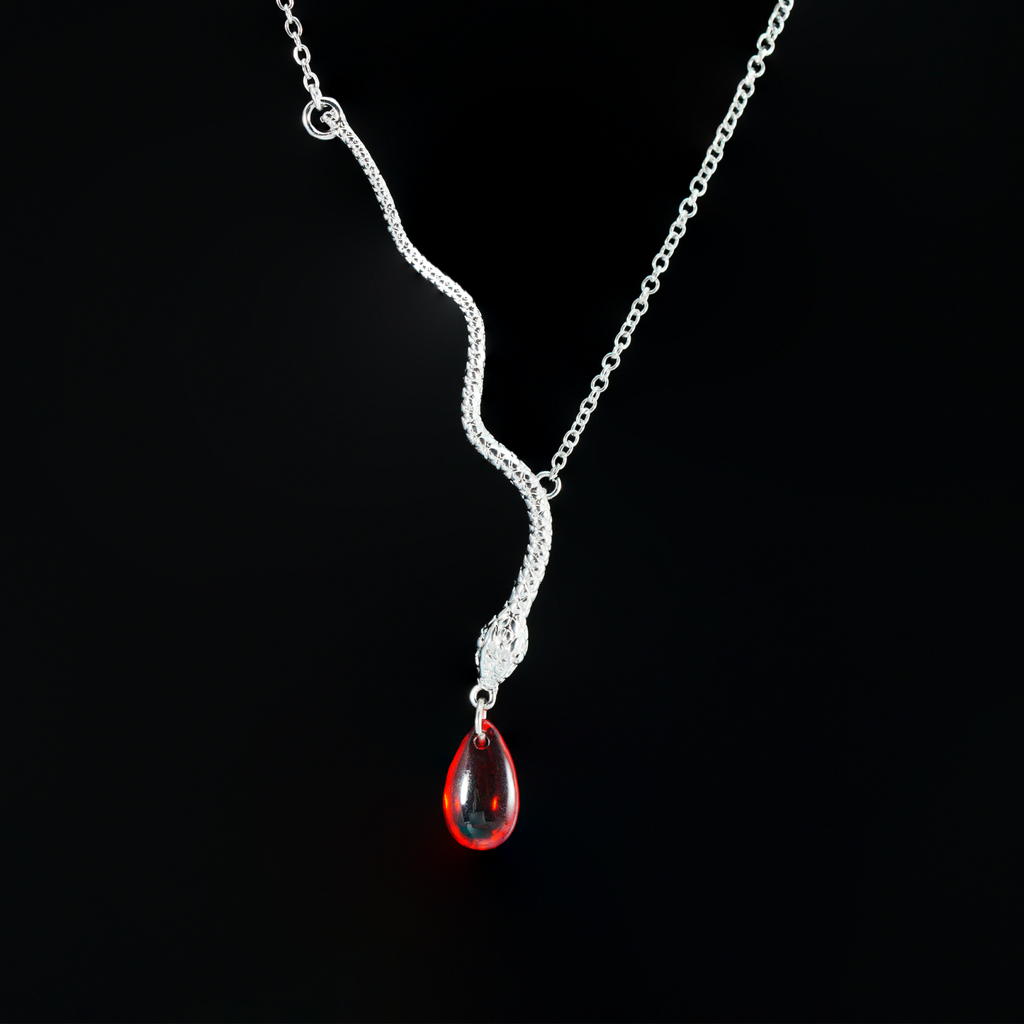 Snake Necklace with Red Teardrop Pendant Gothic Talisman Jewelry