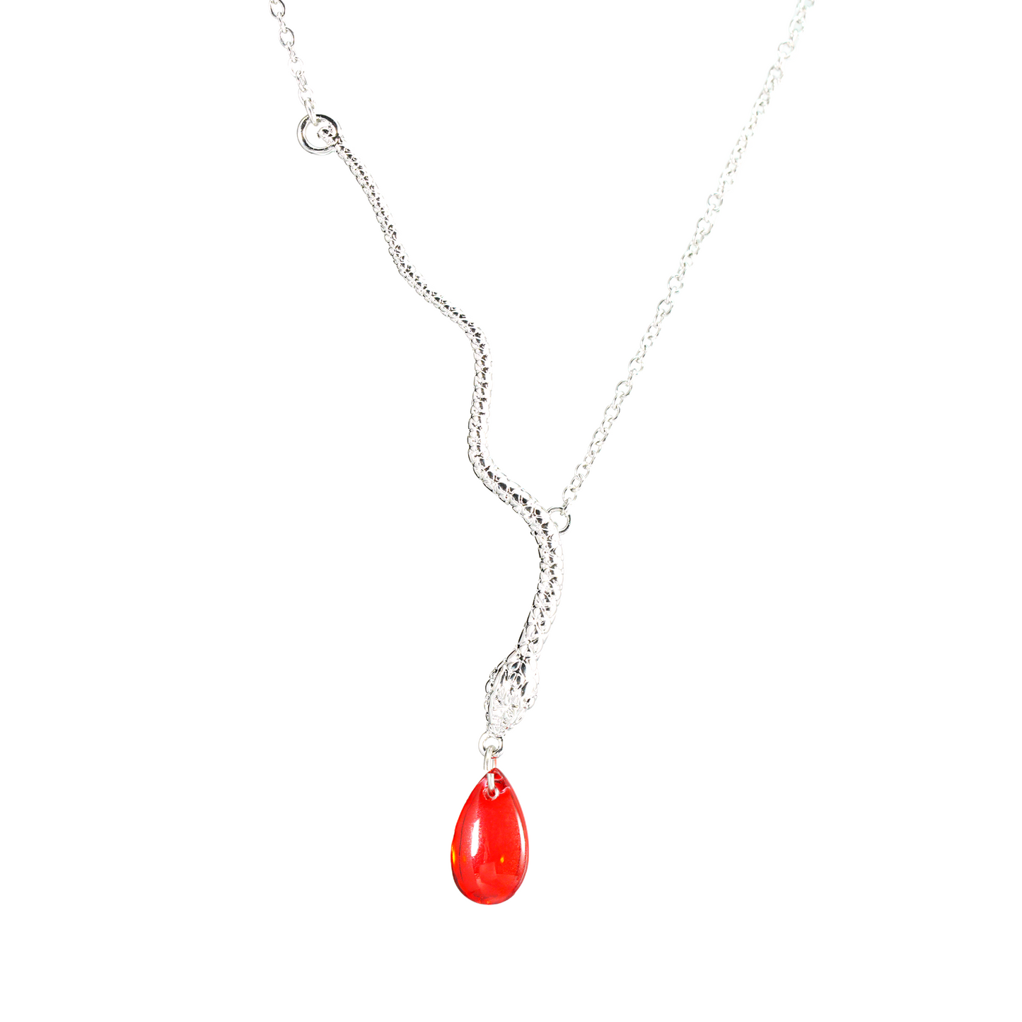 Snake Necklace with Red Teardrop Pendant Gothic Talisman Jewelry