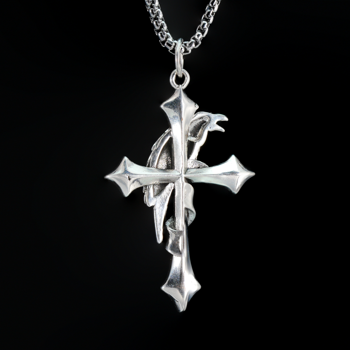 Raven & Cross Gothic Pendant, Dark Gothic brass Necklace, Symbol of Fate & Mystery
