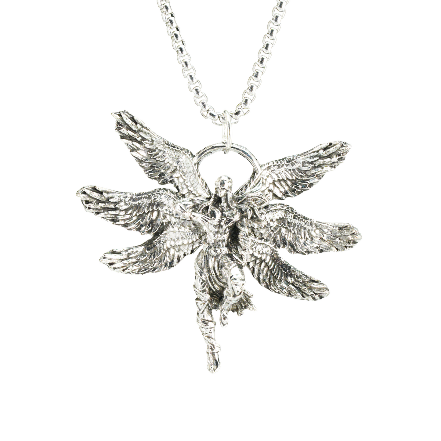 Sechsflügeliger Schutzengel-Anhänger, Gothic-Krieger-Halskette, Fantasy-Schmuck im religiösen Stil