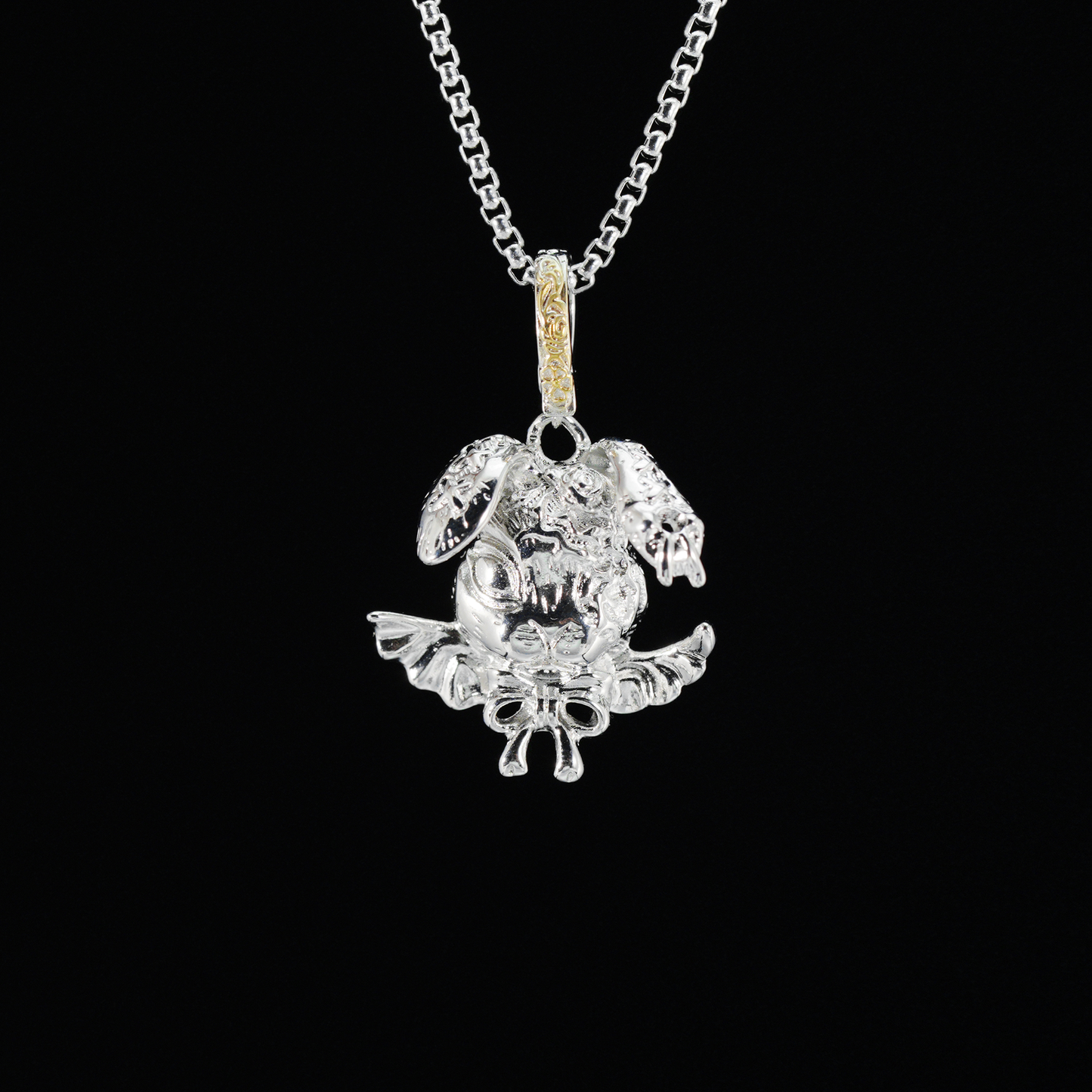 Gothic Winged Bunny Pendant, Fantasy Rabbit Necklace with Bow, Mythical Animal Jewelry