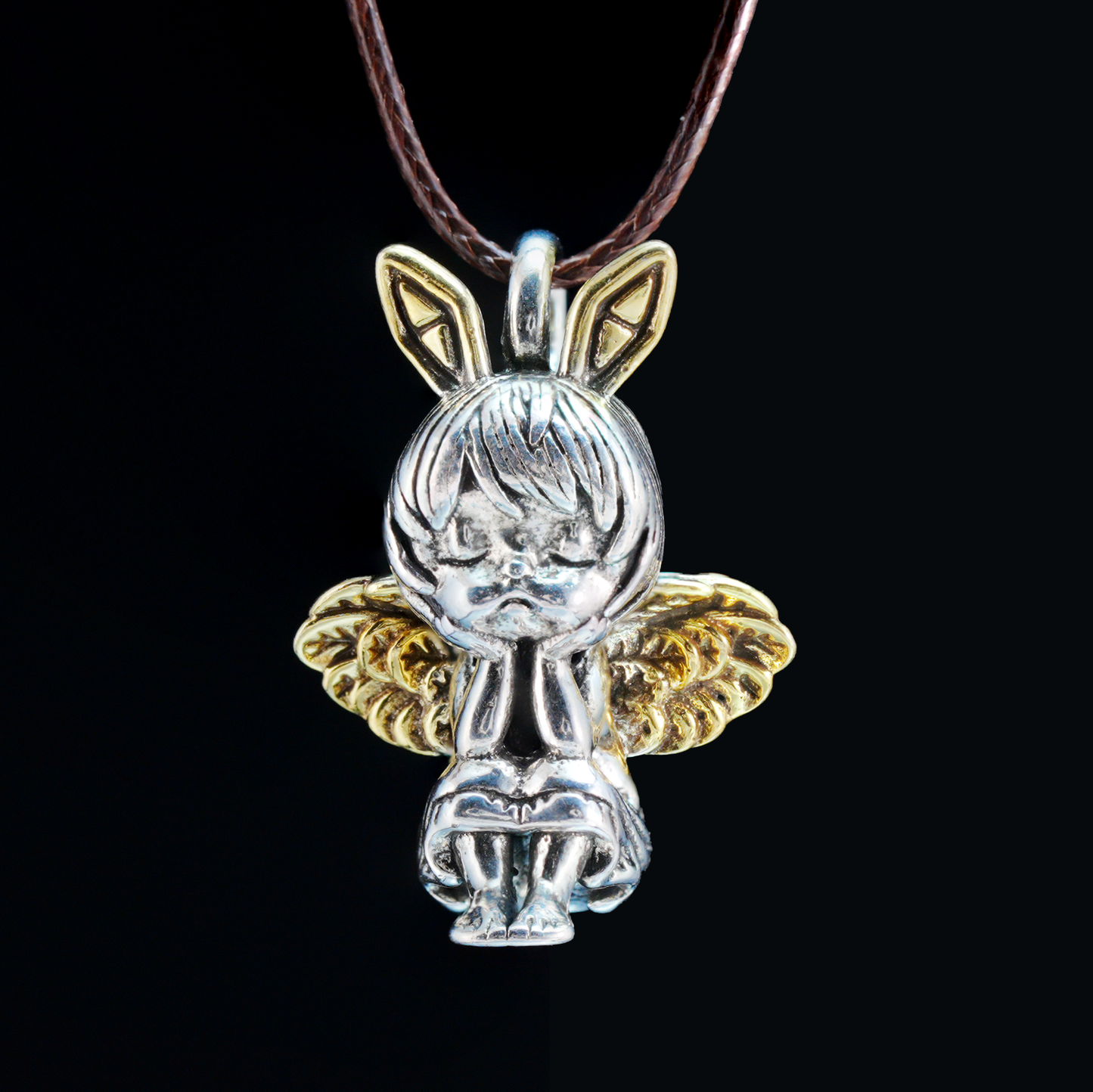 Gothic Bunny Angel Pendant, Fantasy Rabbit Fairy Necklace, Guardian Spirit Jewelry