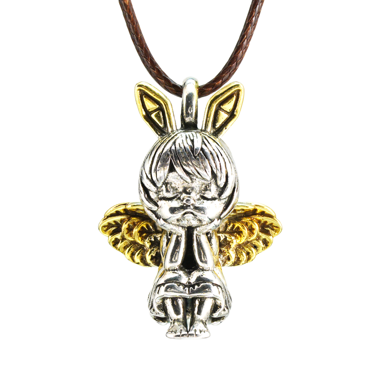Gothic Bunny Angel Pendant, Fantasy Rabbit Fairy Necklace, Guardian Spirit Jewelry