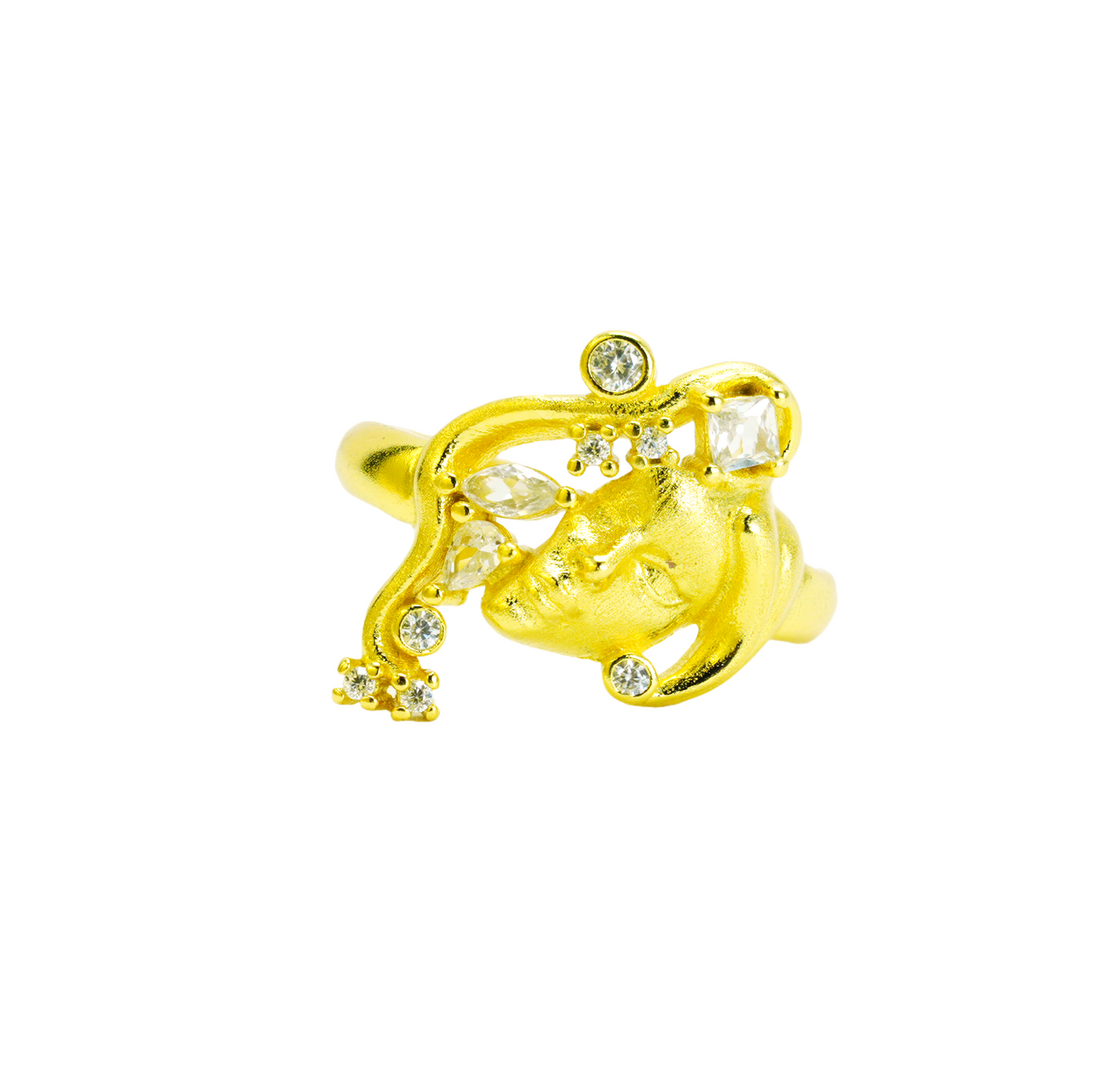 Moon Goddess Gold Ring Vintage Crystal Starry Night Adjustable Ring