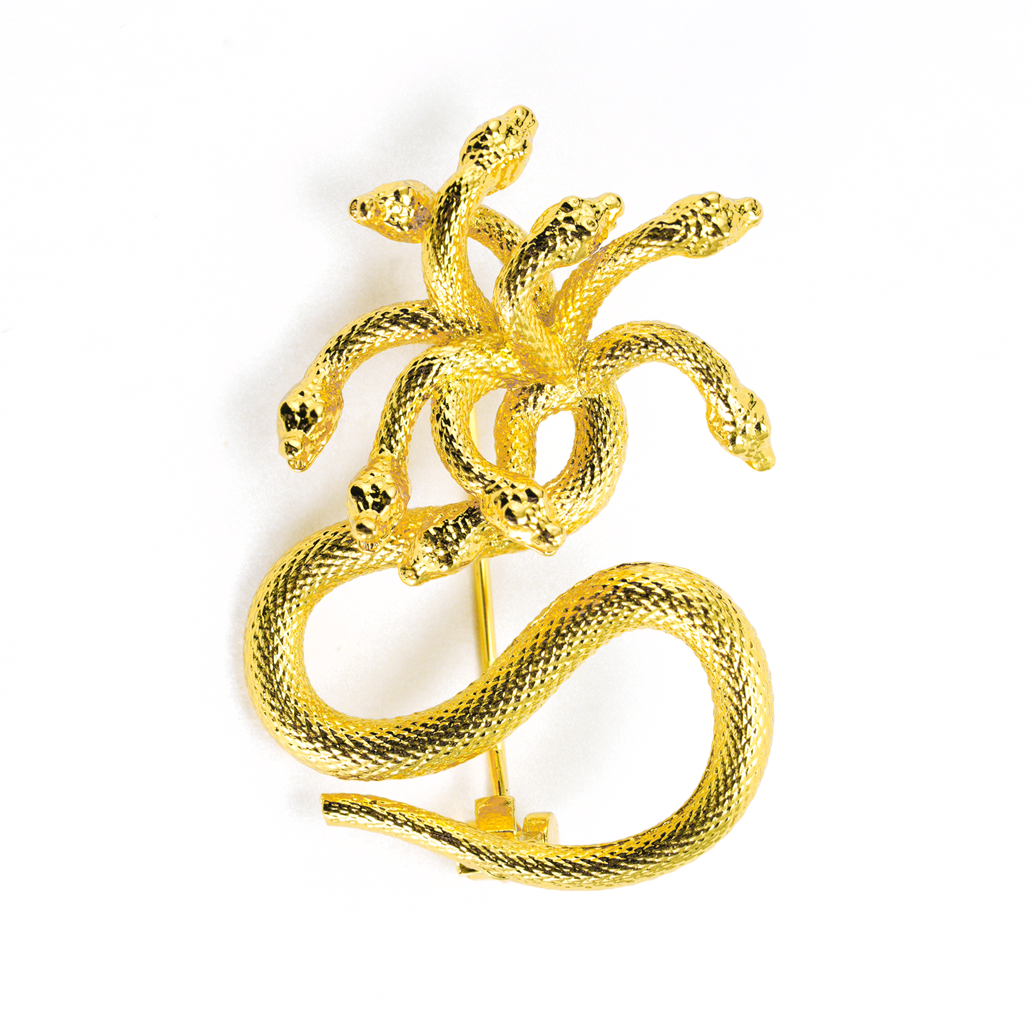 Mythische Hydra-Schlangenbrosche – Goldener mehrköpfiger Schlangenschmuck