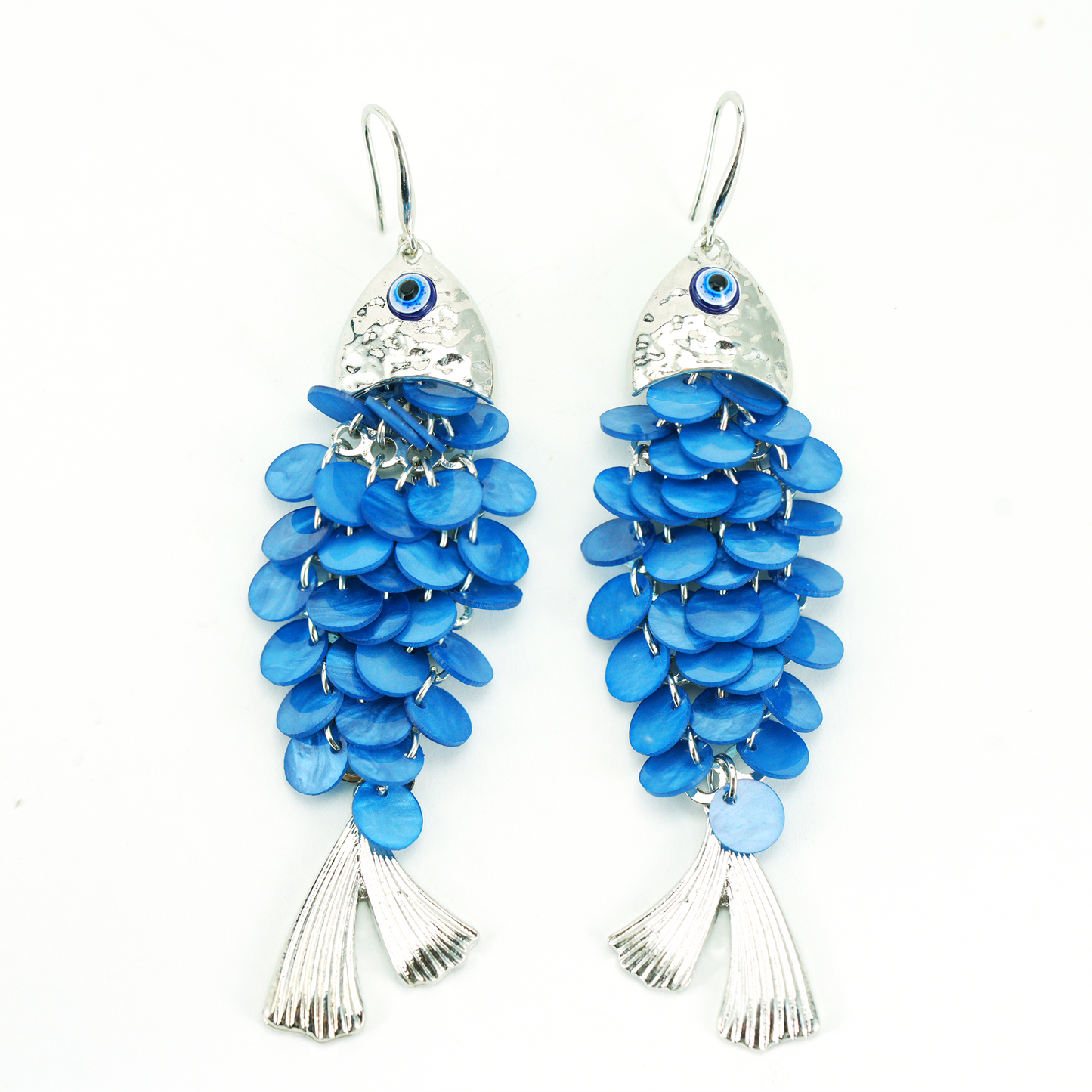 Blue Fish Scale Long Dangle Earrings Ocean Style Statement Jewelry for Summer