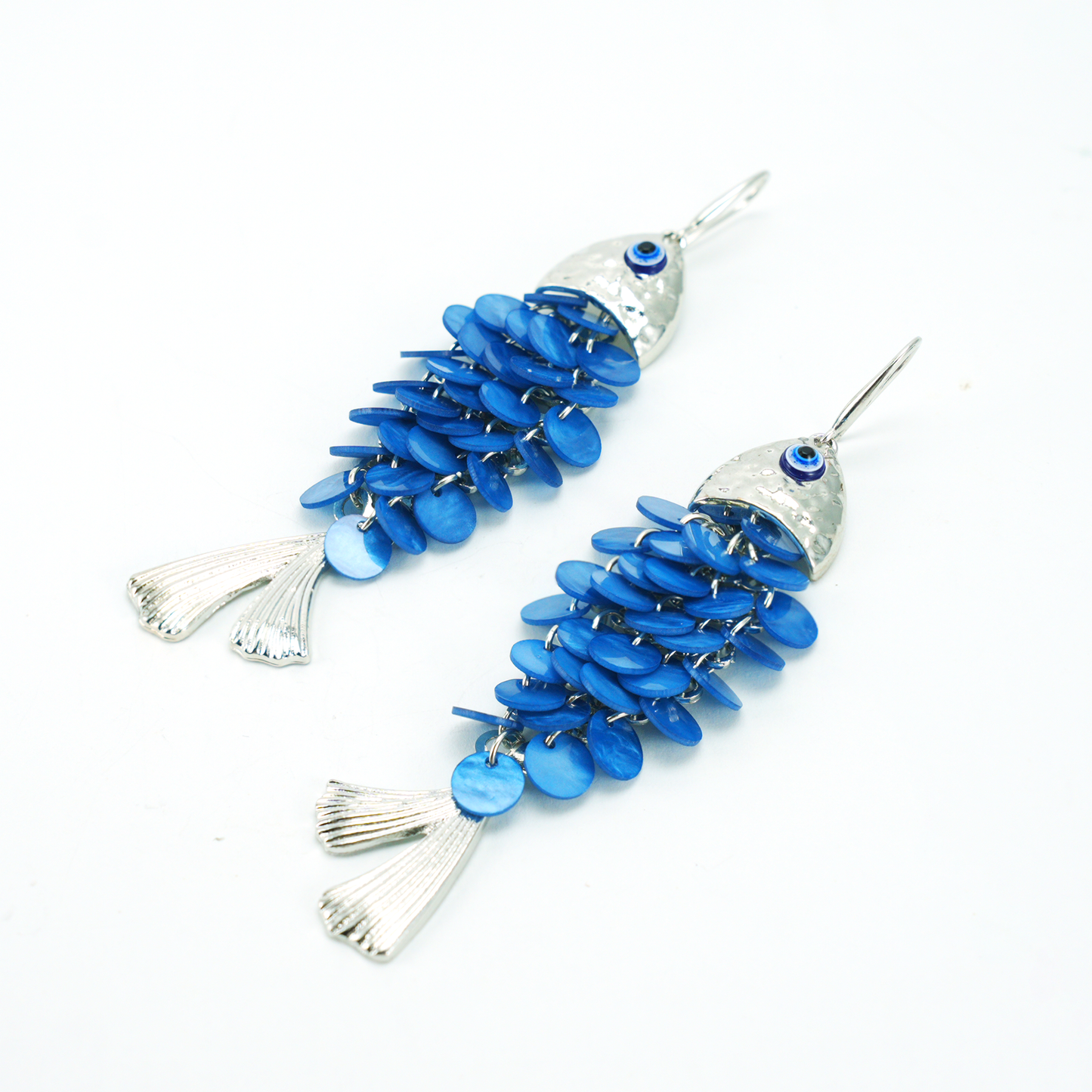 Blue Fish Scale Long Dangle Earrings Ocean Style Statement Jewelry for Summer