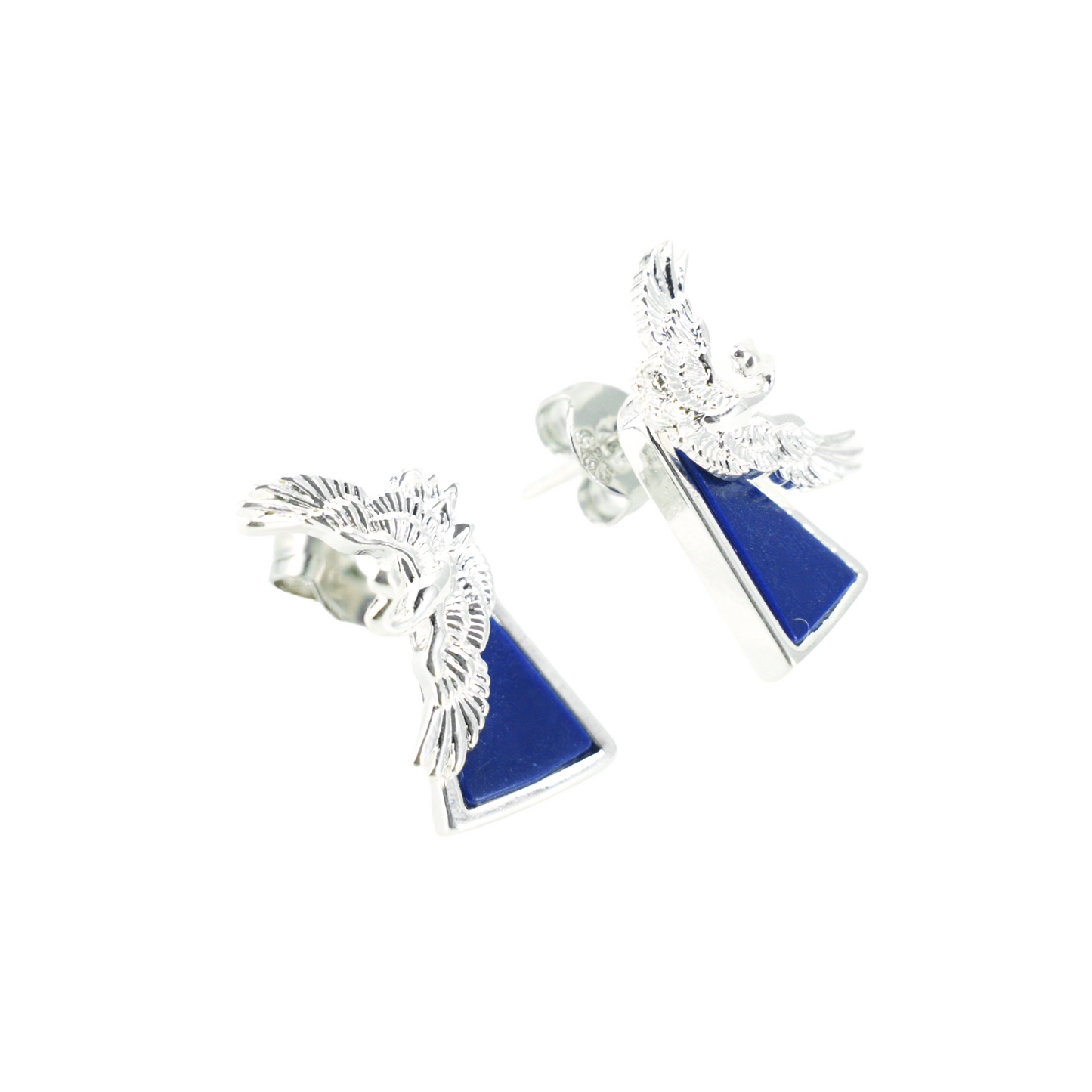 Blue Inlay Bird Earrings Symbol of Freedom Elegant Statement Jewelry