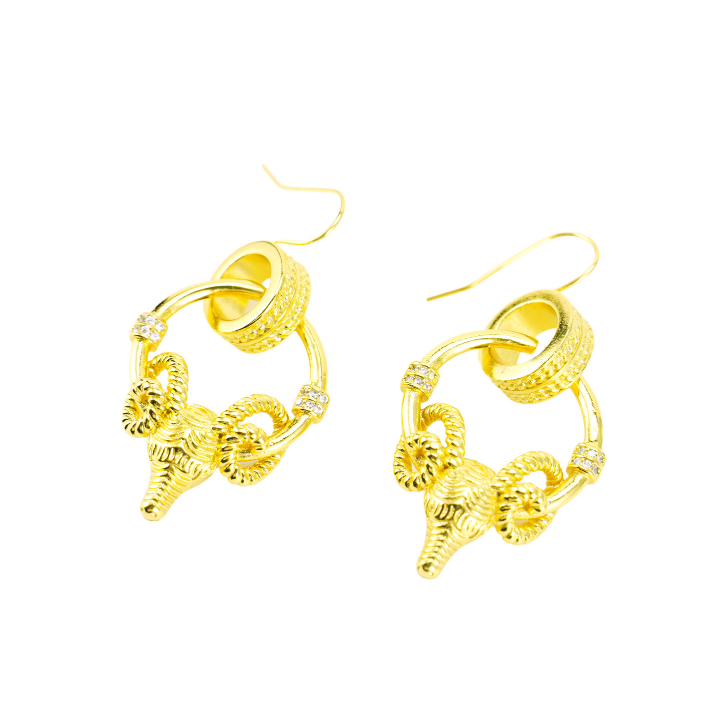 Ram Warrior Earrings Vintage Hoop with Crystal Gothic Statement Studs