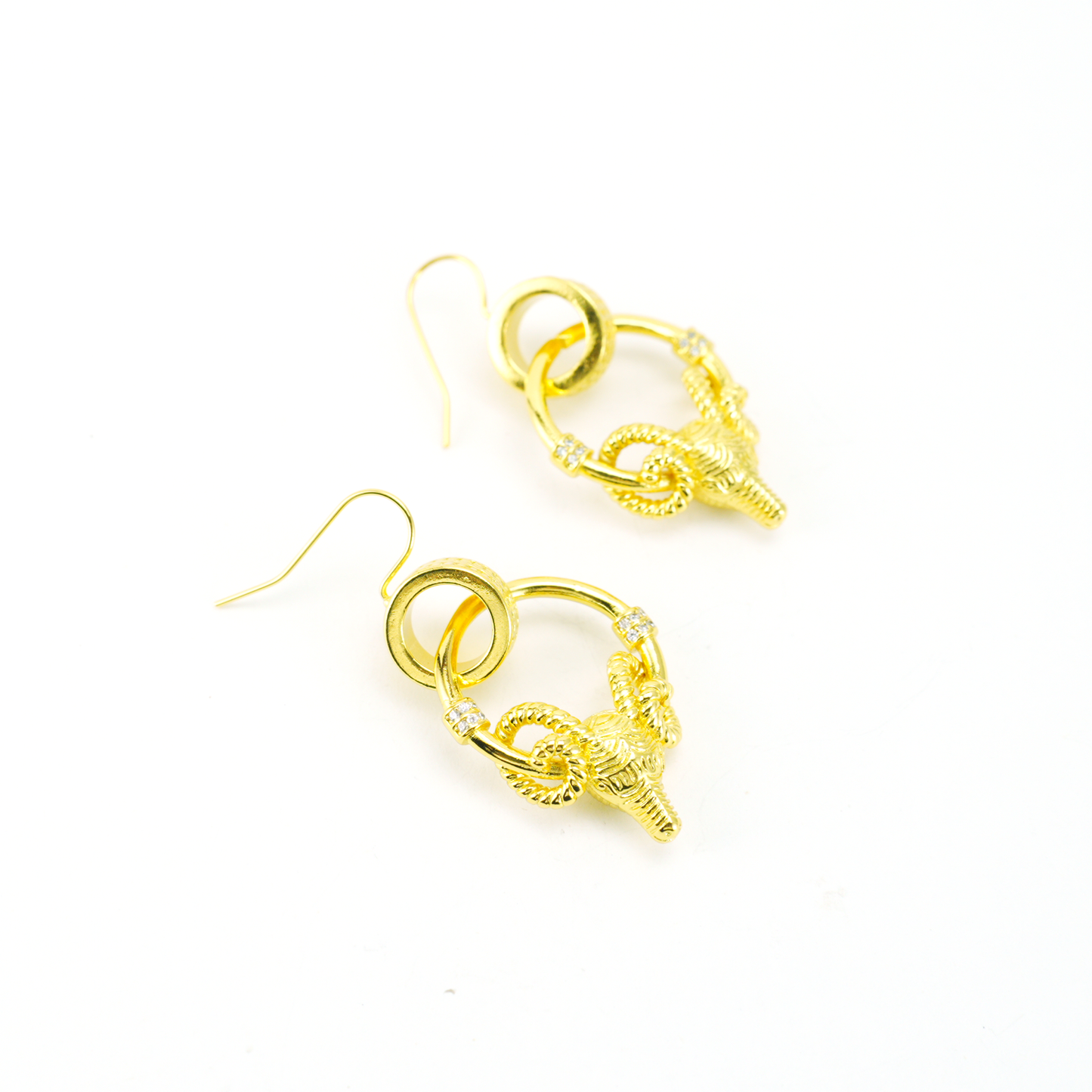 Ram Warrior Earrings Vintage Hoop with Crystal Gothic Statement Studs