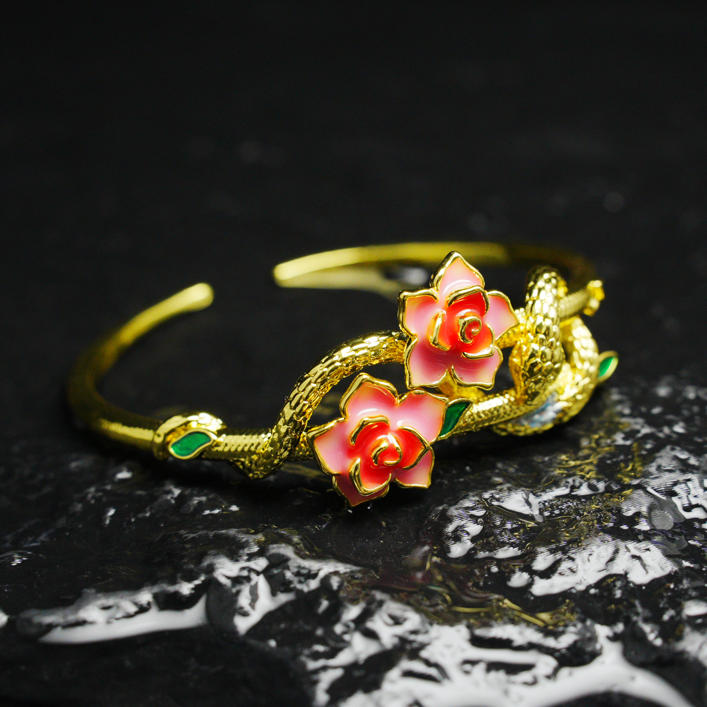 Kamelie Schlange Armband Vintage Gold Armreif Gothic Eleganter Schmuck