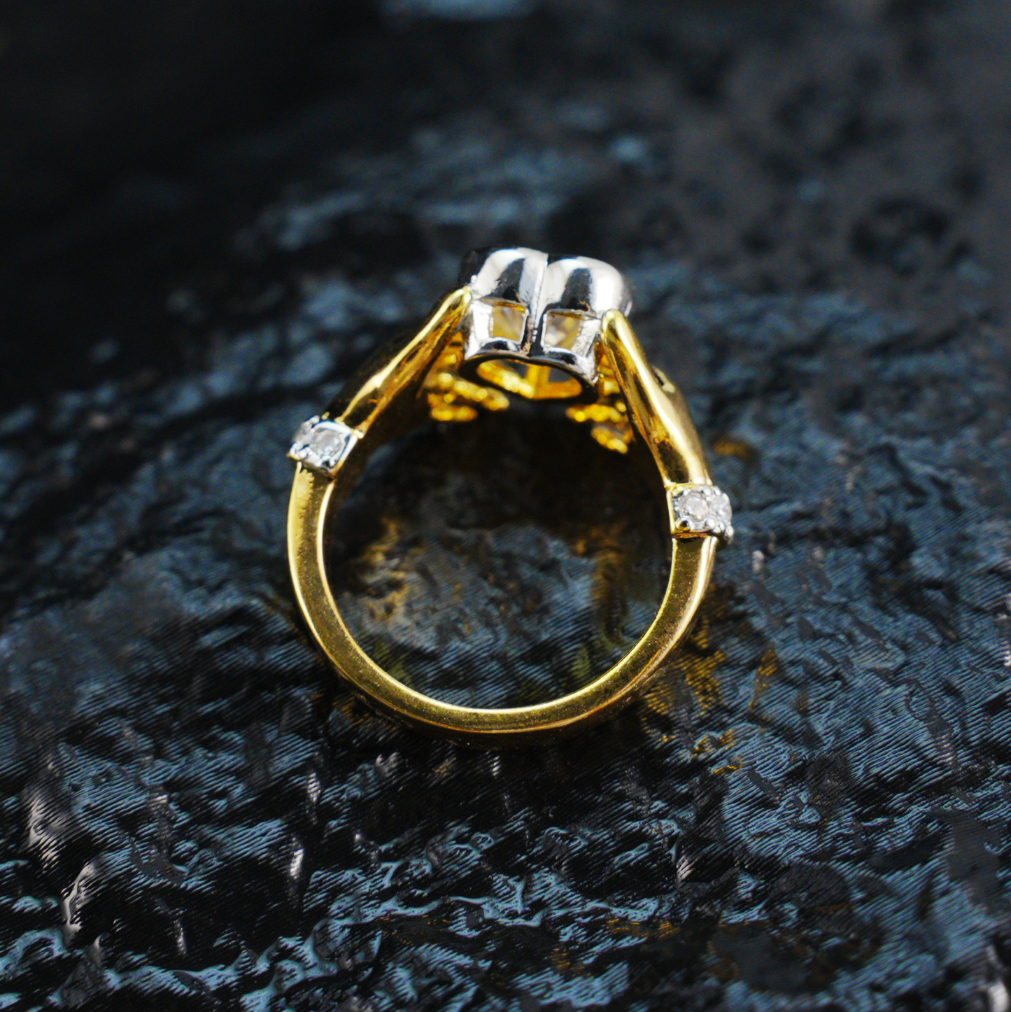 Hands Holding Heart Ring with CZ Stone Vintage Romantic Couple Jewelry