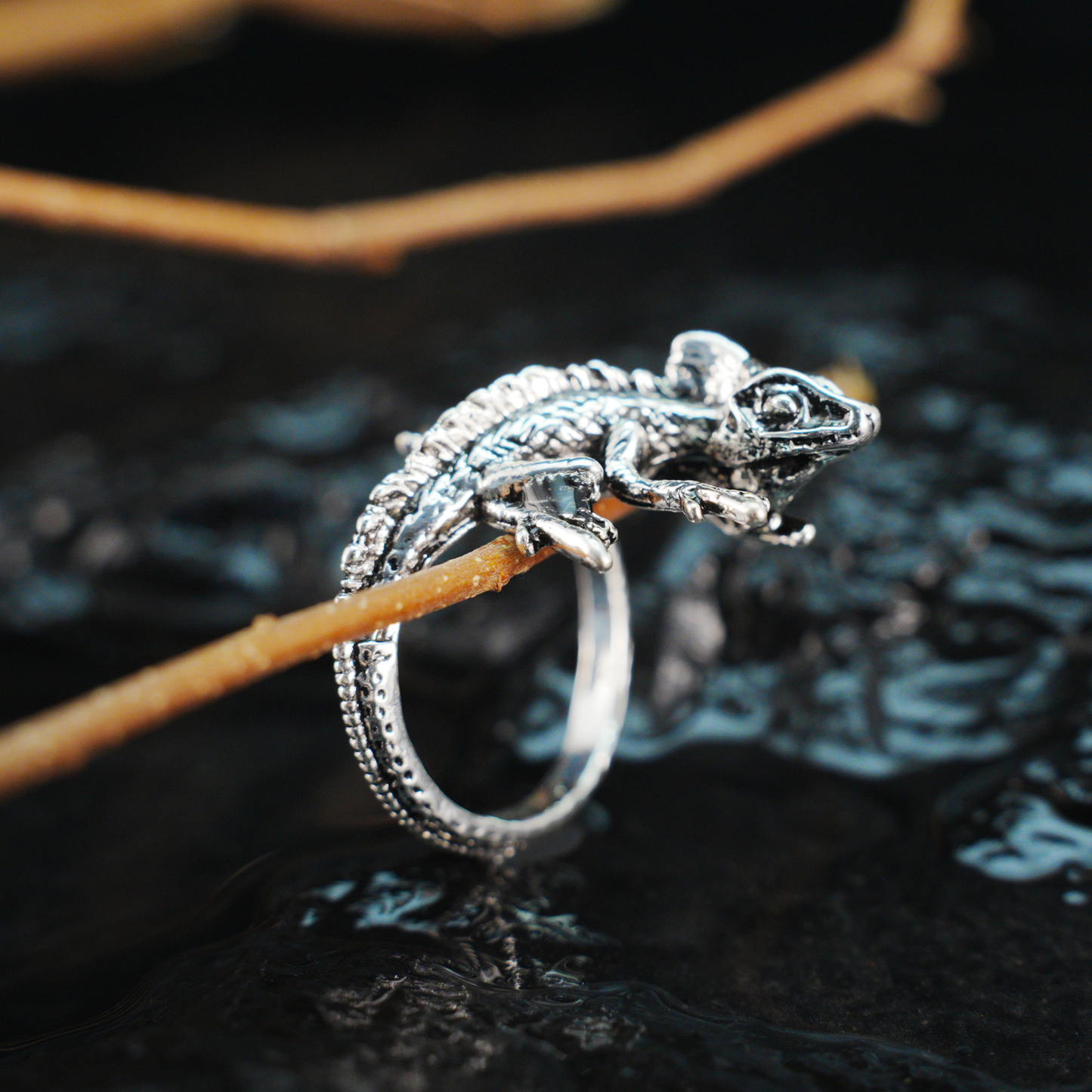 Gothic Eidechsenring – Mythischer Gecko-Schmuck, verstellbares Band mit Naturgeist