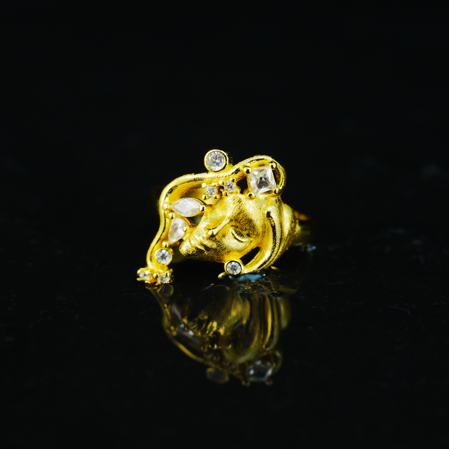 Moon Goddess Gold Ring Vintage Crystal Starry Night Adjustable Ring