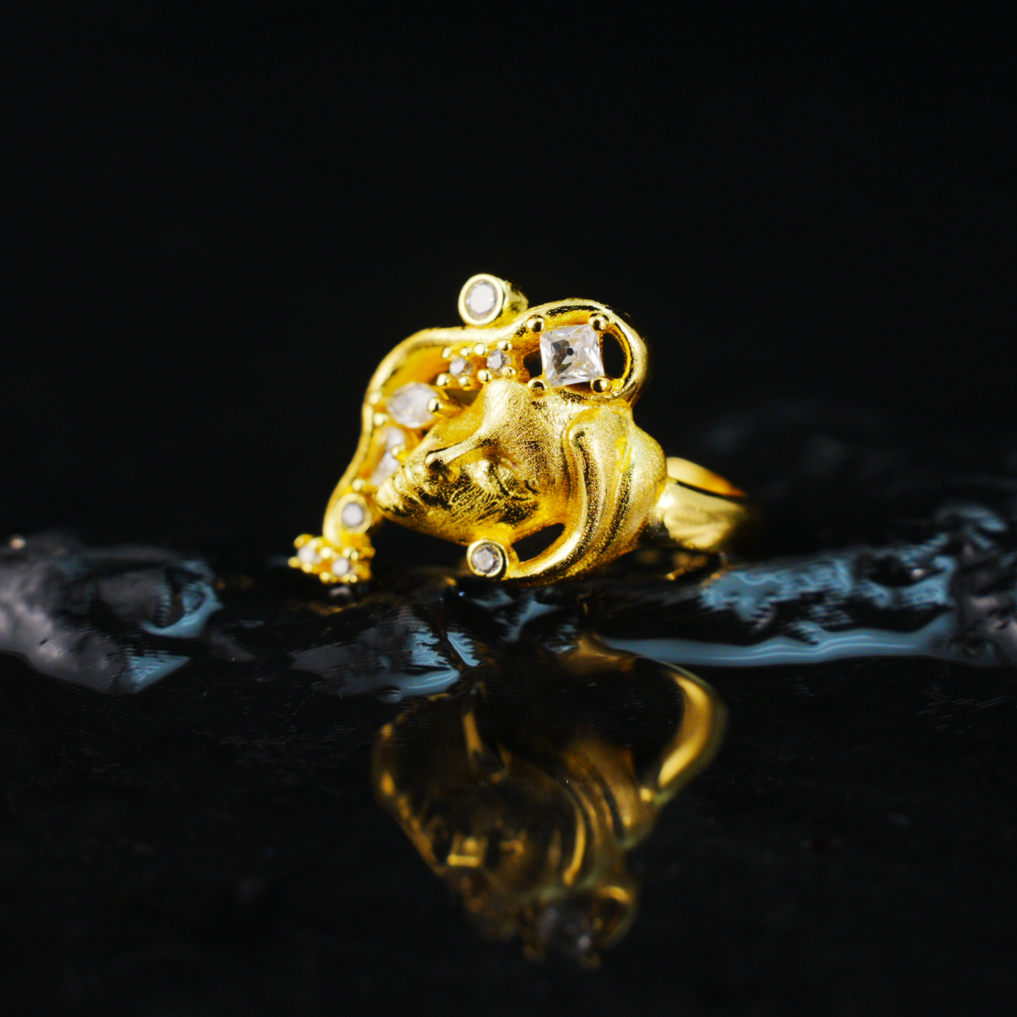 Moon Goddess Gold Ring Vintage Crystal Starry Night Adjustable Ring