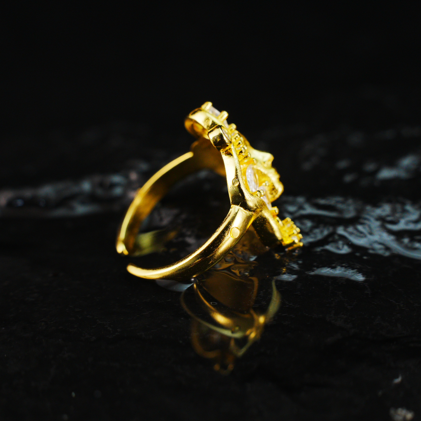 Moon Goddess Gold Ring Vintage Crystal Starry Night Adjustable Ring