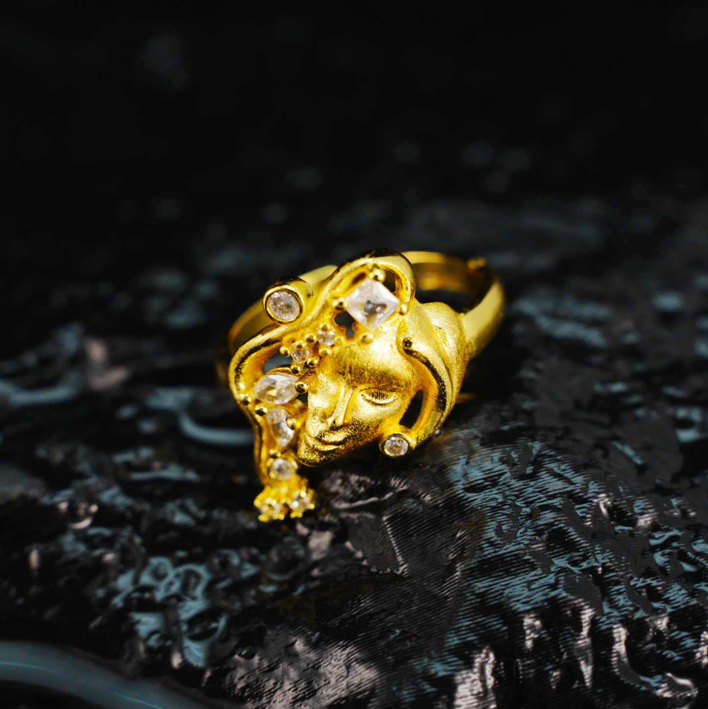 Moon Goddess Gold Ring Vintage Crystal Starry Night Adjustable Ring