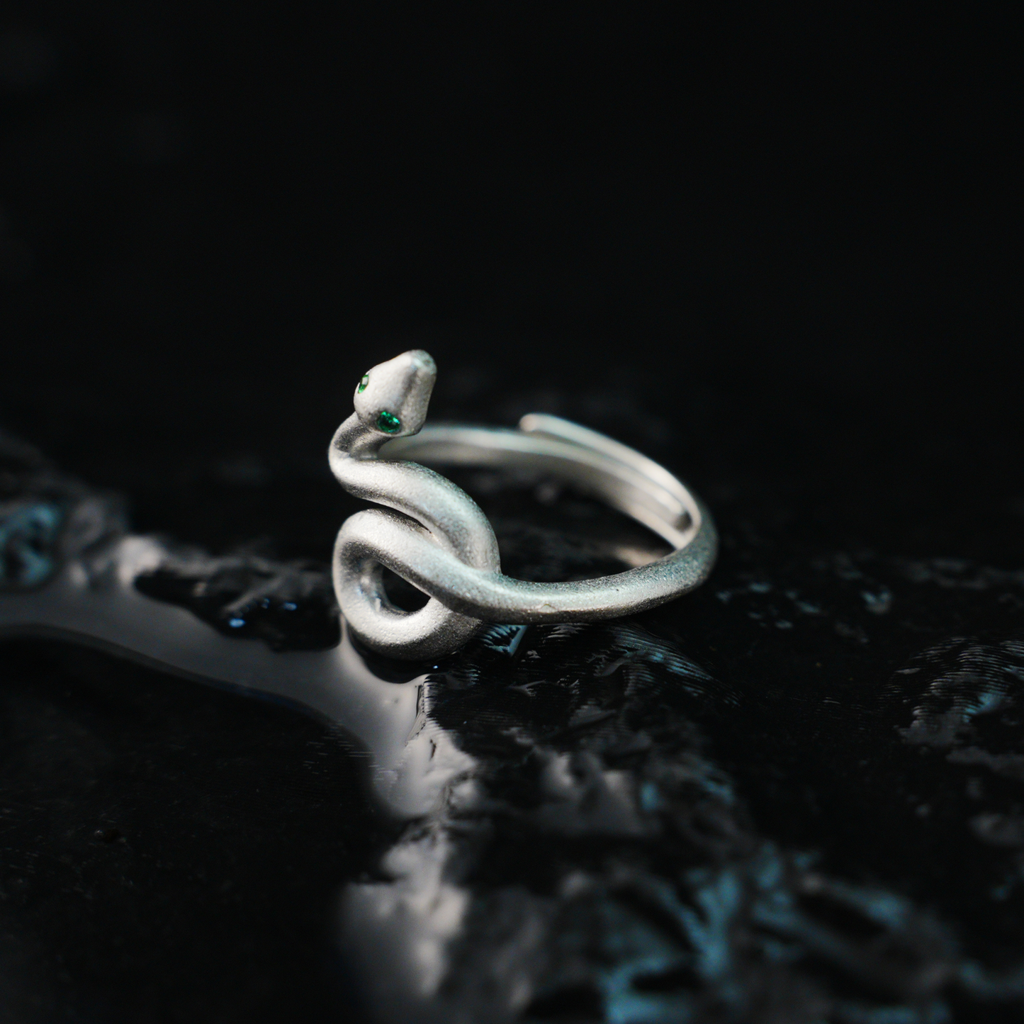 Minimalist Snake Ring Gothic Green-Eyed Serpent Solid Brass Band