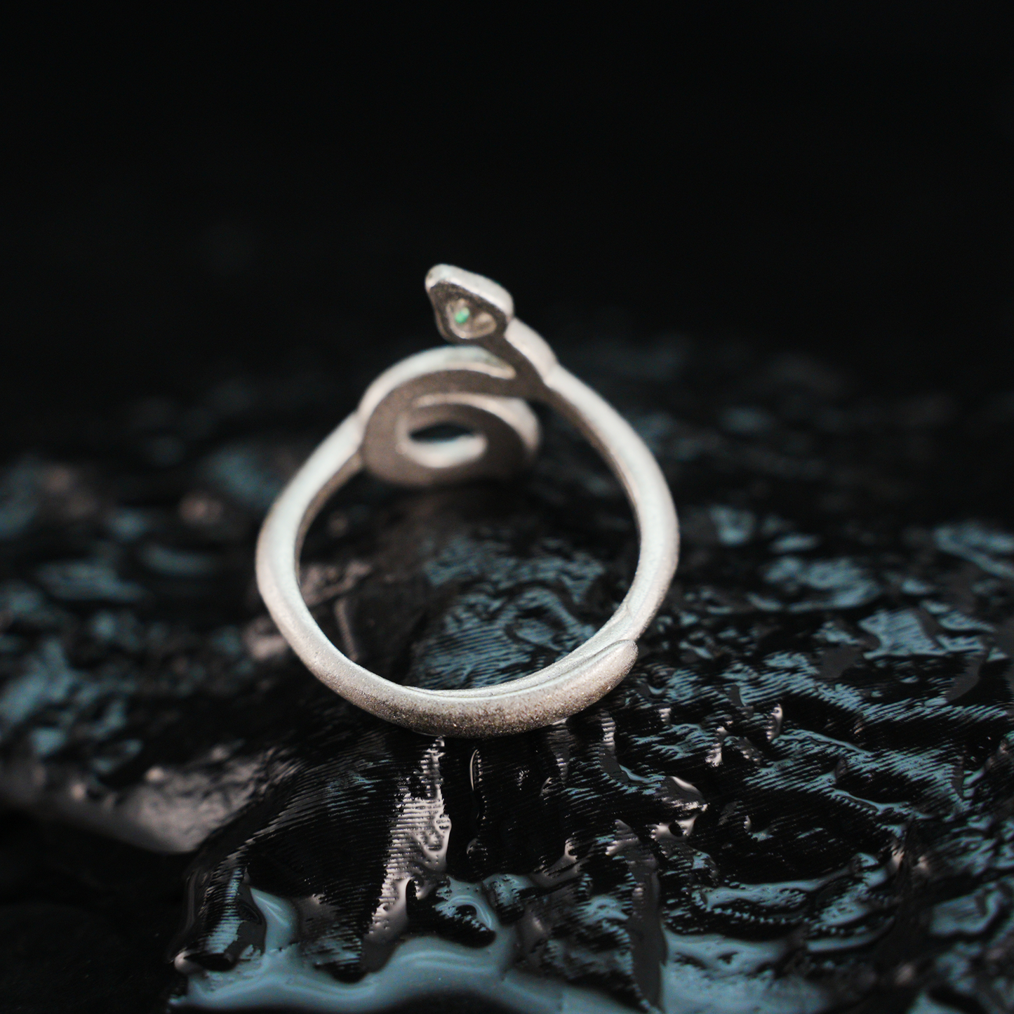 Minimalist Snake Ring Gothic Green-Eyed Serpent Solid Brass Band