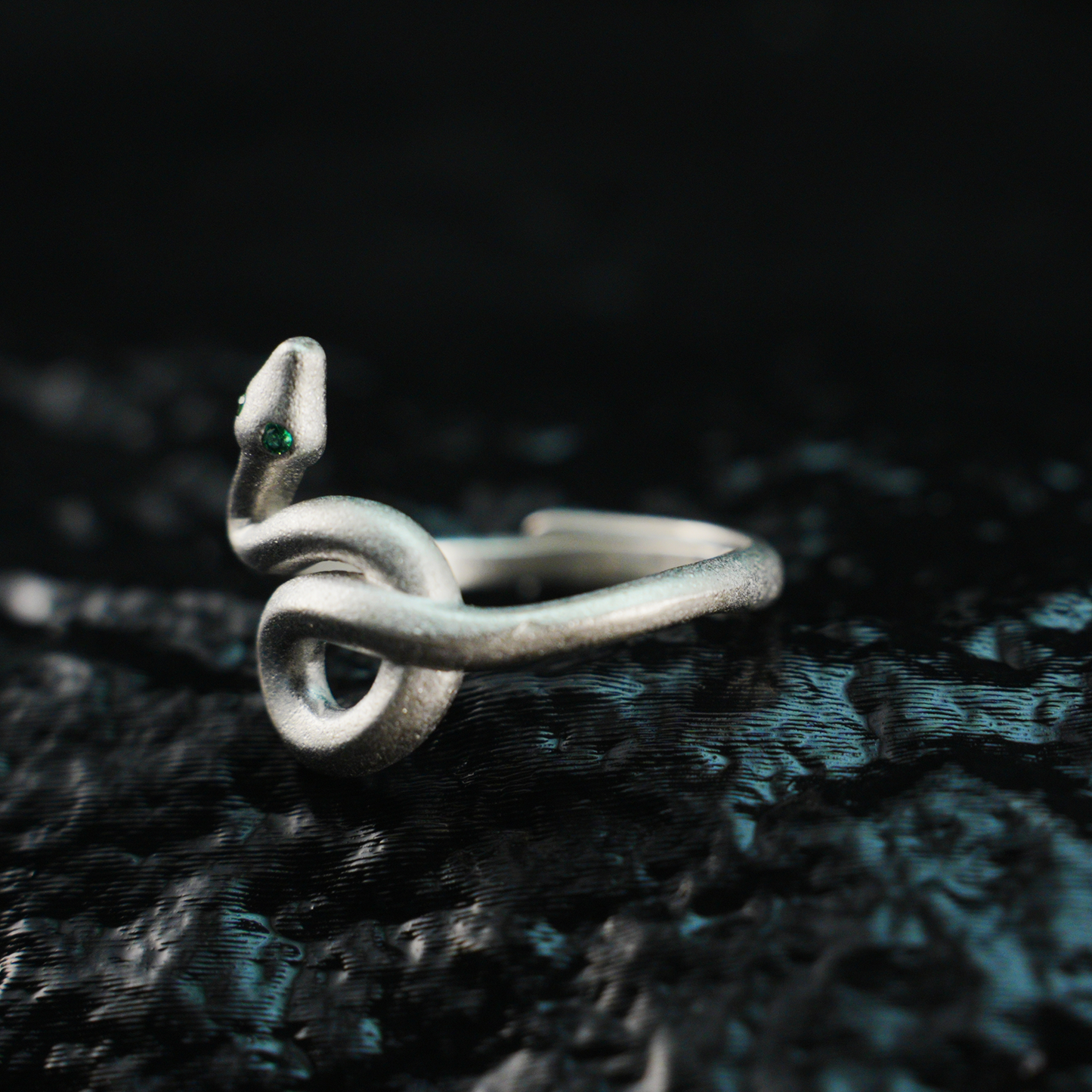 Minimalist Snake Ring Gothic Green-Eyed Serpent Solid Brass Band