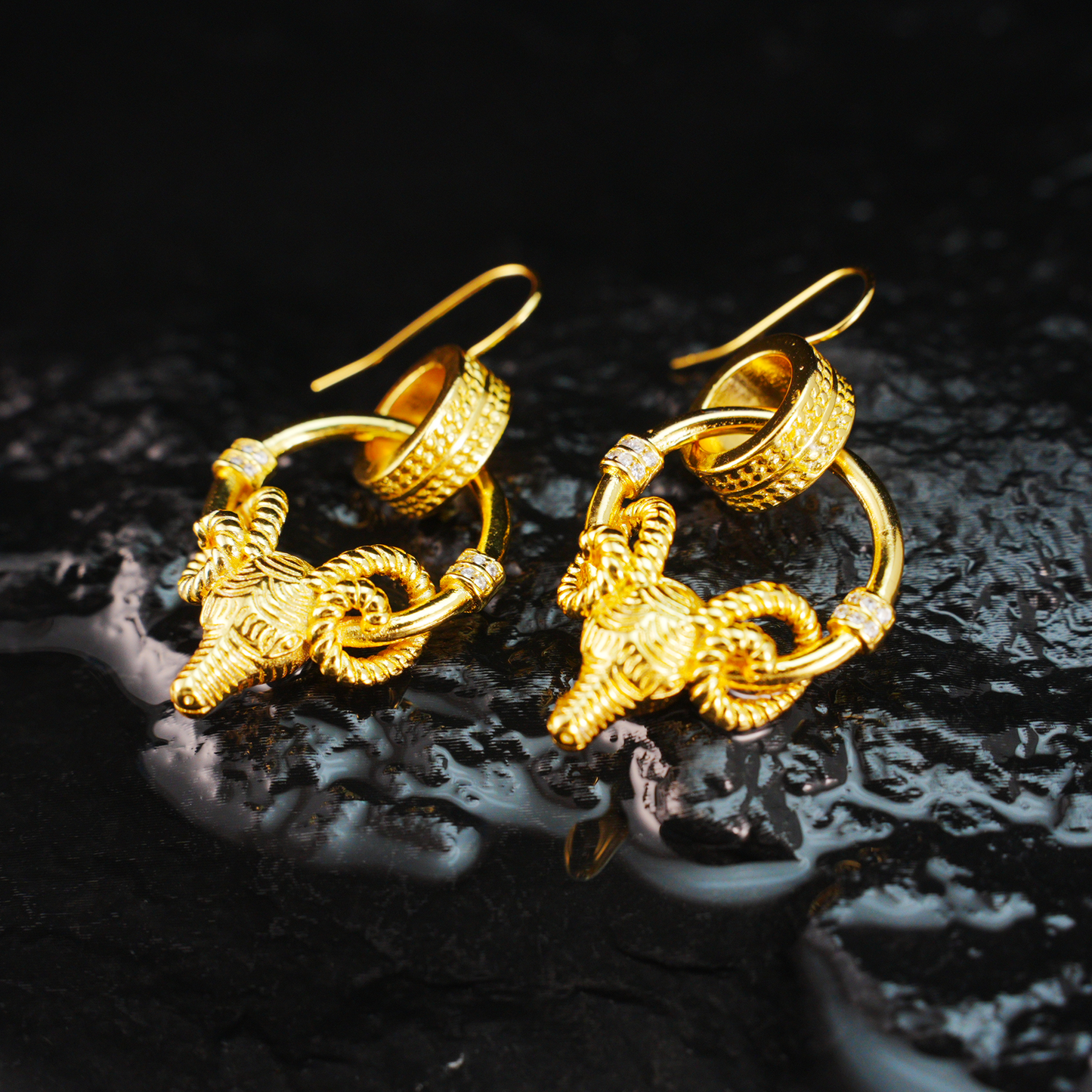 Ram Warrior Earrings Vintage Hoop with Crystal Gothic Statement Studs