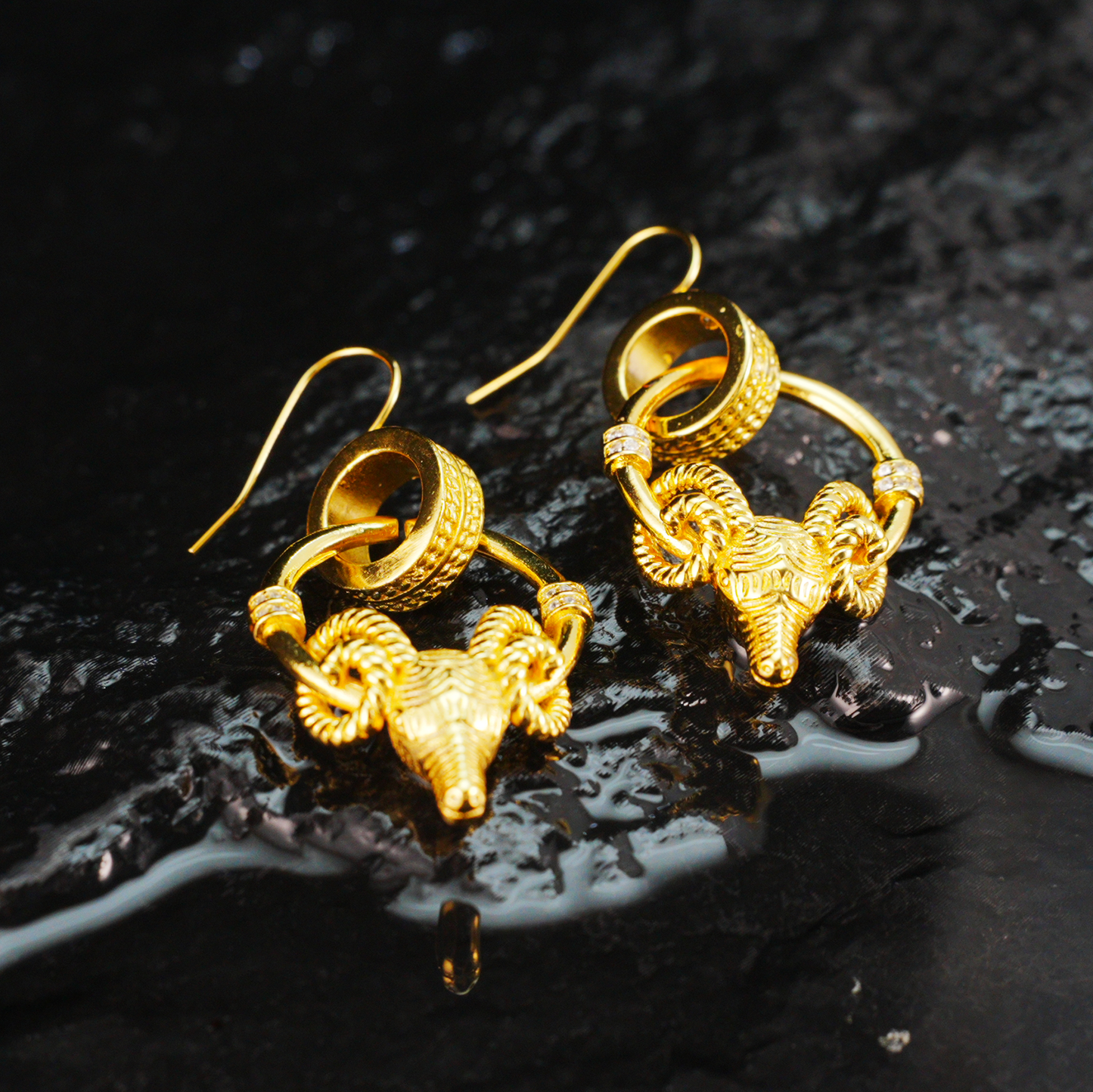 Ram Warrior Earrings Vintage Hoop with Crystal Gothic Statement Studs
