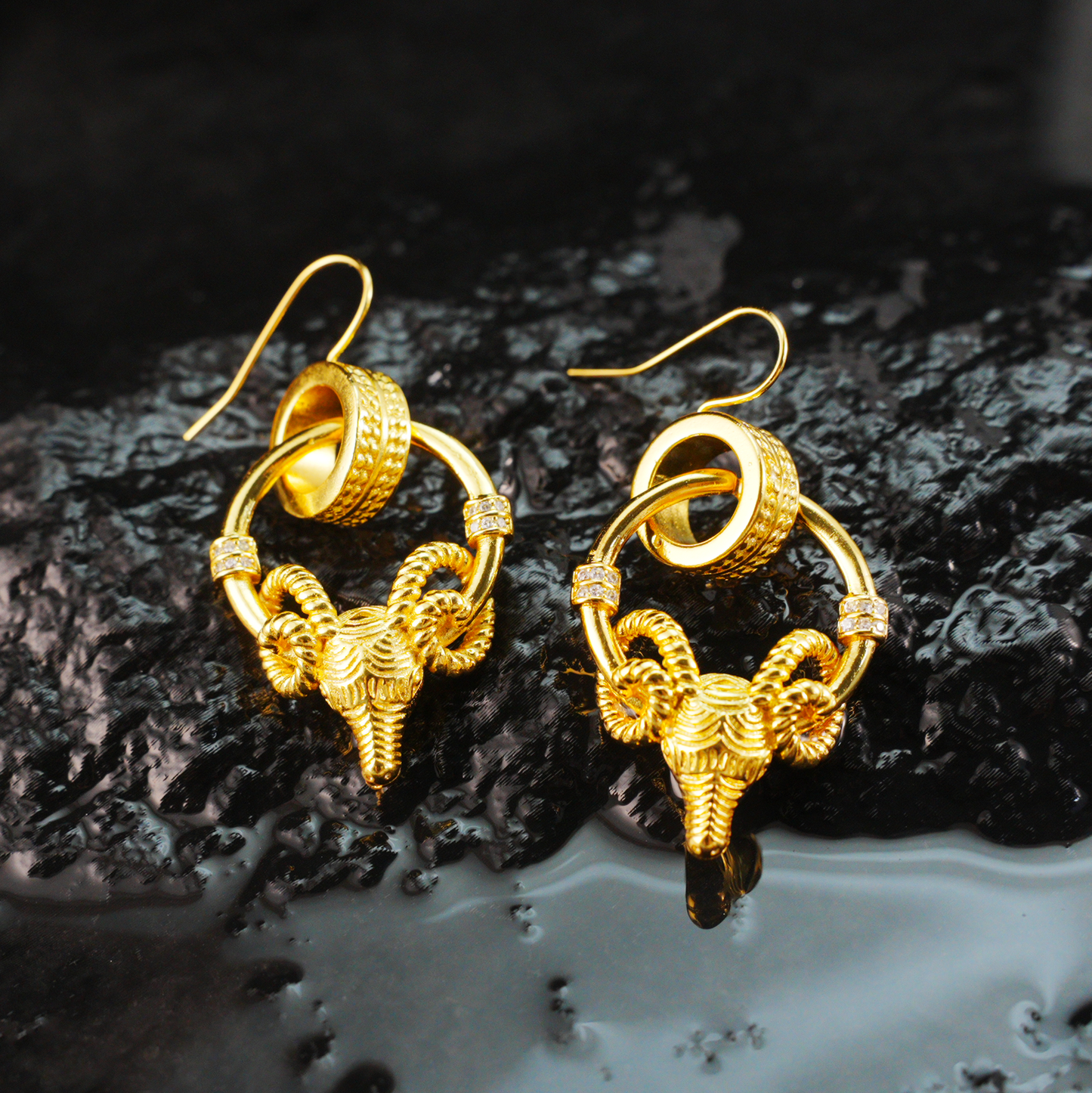 Ram Warrior Earrings Vintage Hoop with Crystal Gothic Statement Studs