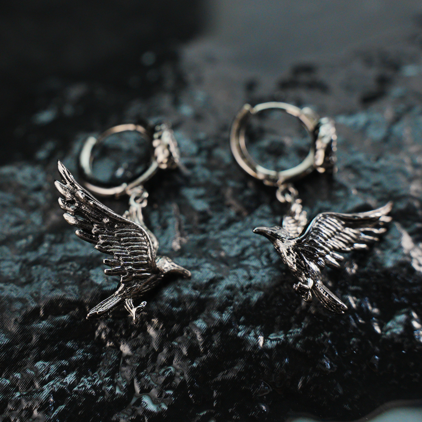 Gothic Raven Earrings with Crimson Gem, Norse Mythology Bird Jewelry, Witchy Pagan Gift