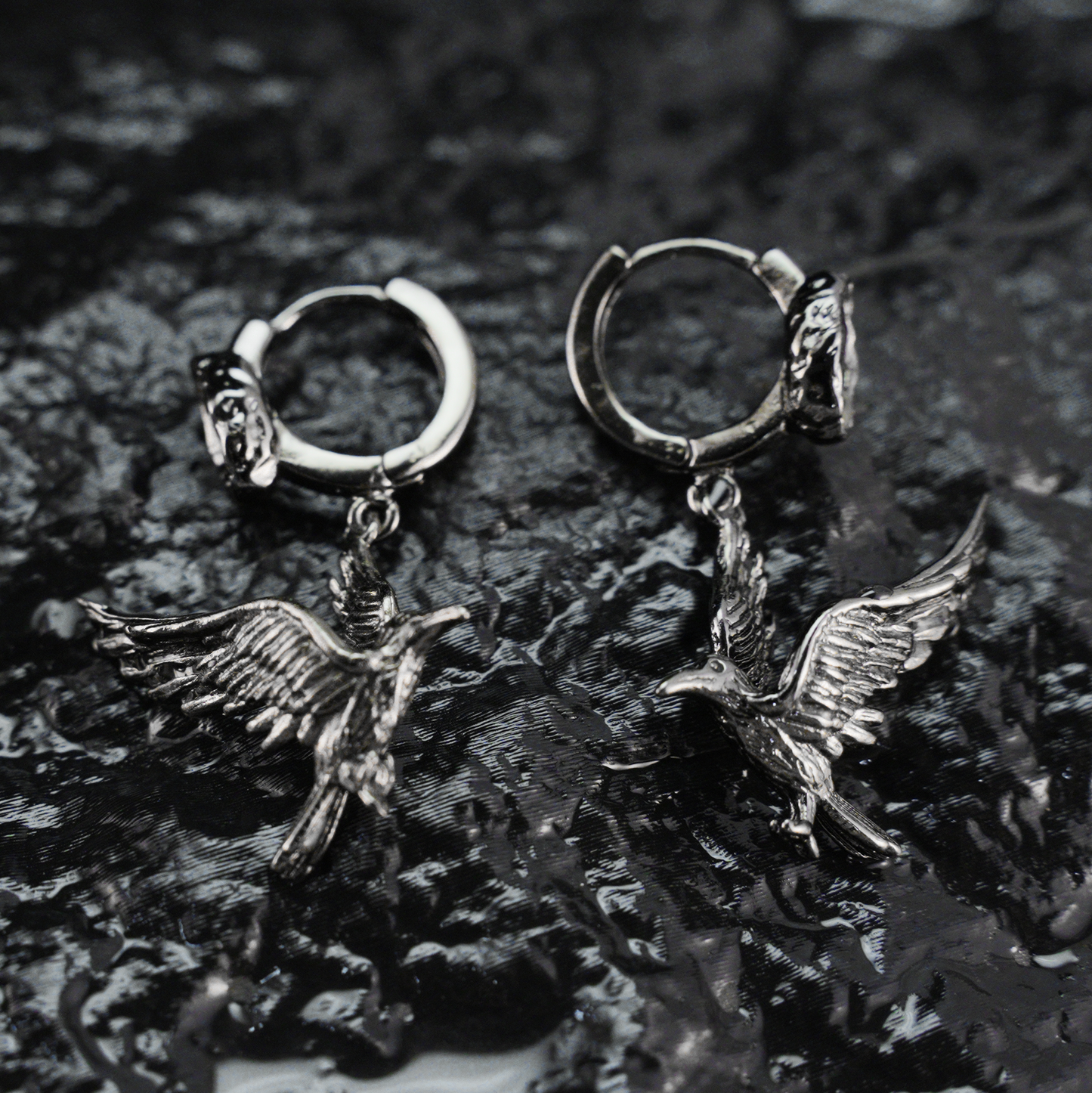 Gothic Raven Earrings with Crimson Gem, Norse Mythology Bird Jewelry, Witchy Pagan Gift