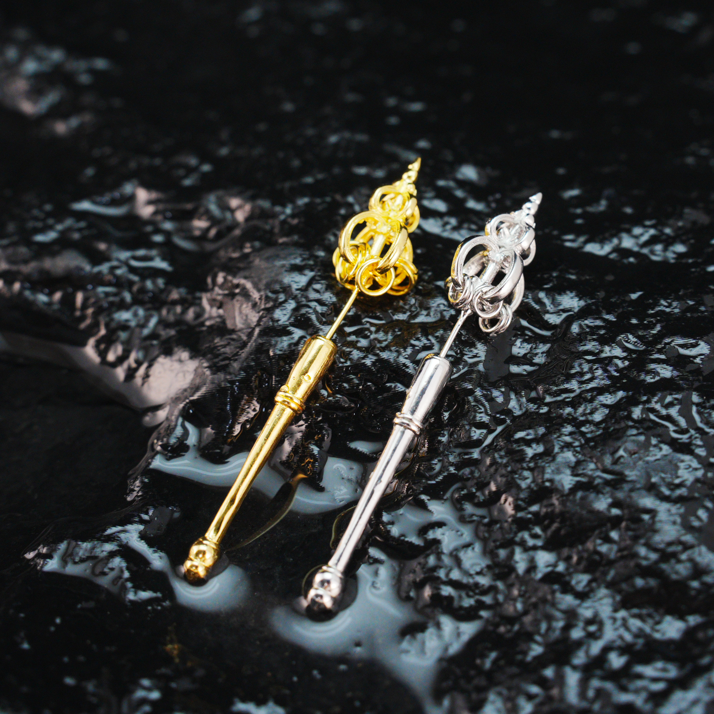 Zen-Stab-Ohrringe mit verbundenen Ringen, Quaste, moderner und achtsamer Schmuck