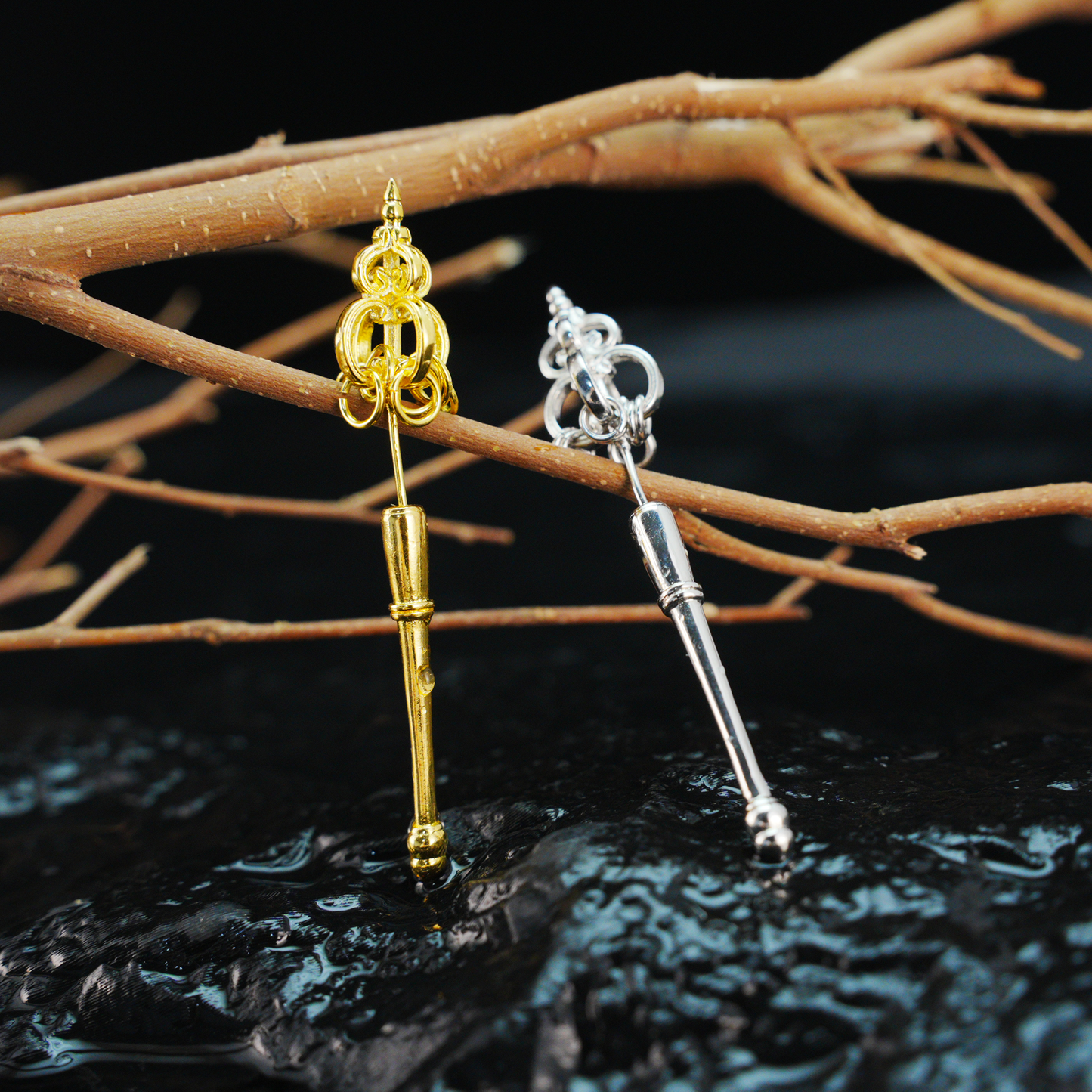 Zen-Stab-Ohrringe mit verbundenen Ringen, Quaste, moderner und achtsamer Schmuck