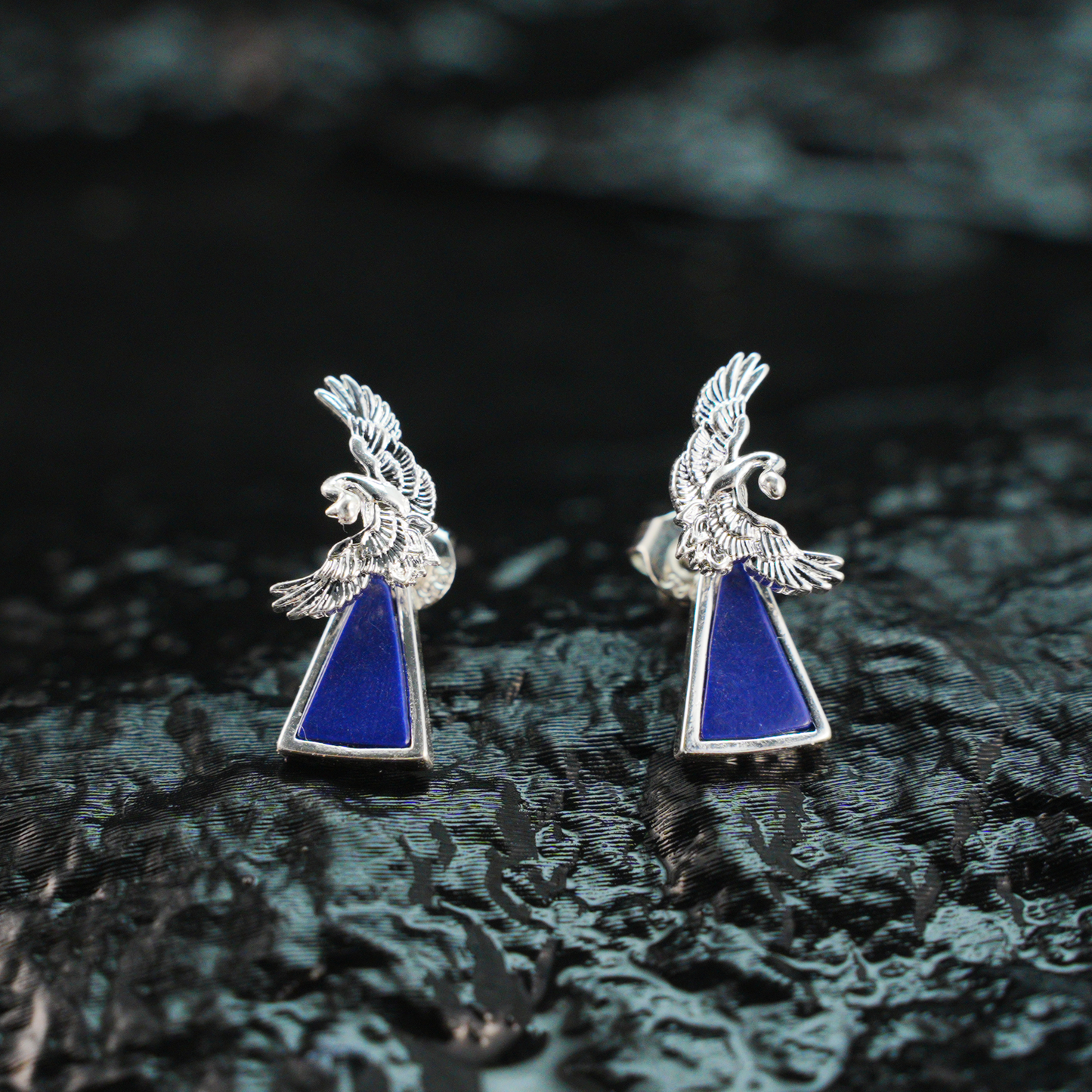 Blue Inlay Bird Earrings Symbol of Freedom Elegant Statement Jewelry